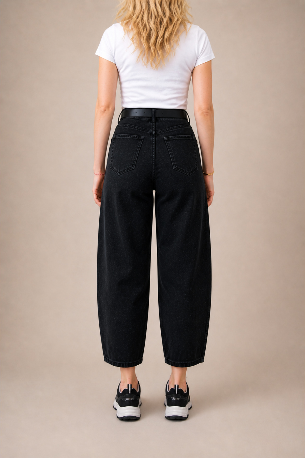 FlexiFit  Yüksek Bel Siyah Baggy Jean Kot Pantolon - Deri Kemer Hediyeli - Görsel 3