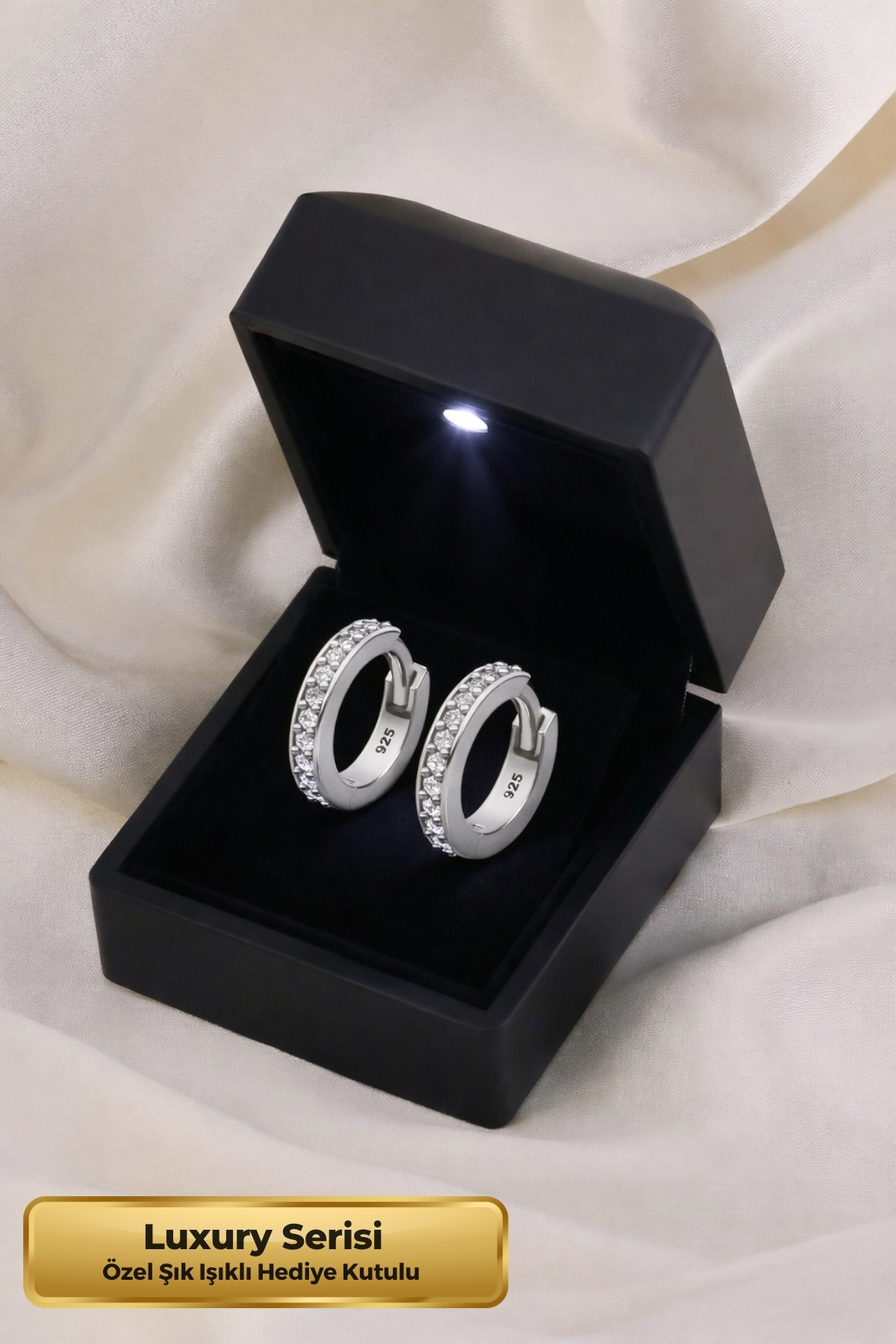 Huggie 925 Sterling Zircon Stone Hidden Lock Totally Stylish Ring Earrings with Luminous Gift Box