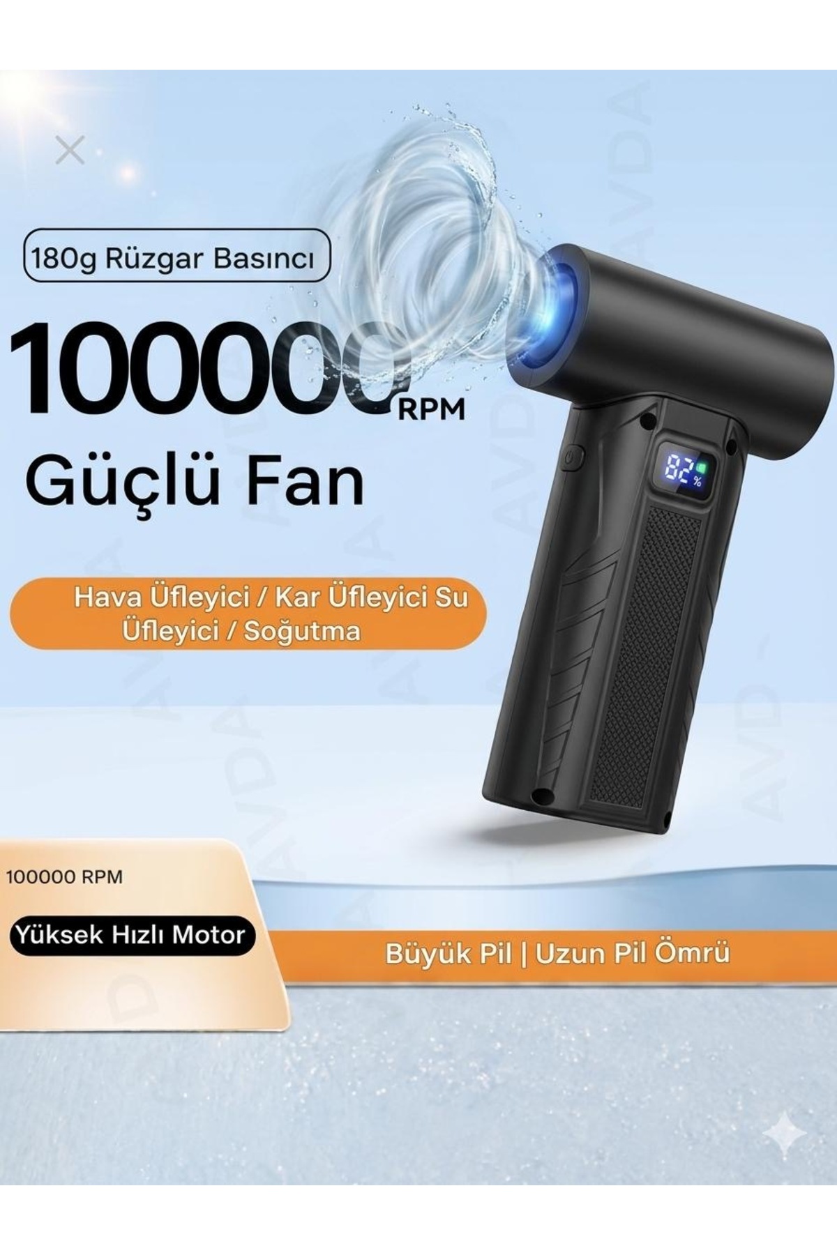 AVDA Mini Jet Fan Açık Hava Spor Kampı Için Güçlü Fan Şarj Edilebilir ...
