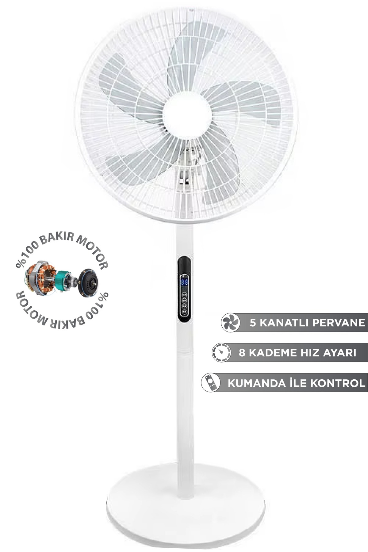 JOYSIDEA AYAKLI VANTİLATÖR KUMANDALI 90 DERECE SALINIMLI 16 İNÇ 8 KADEME HIZ ...