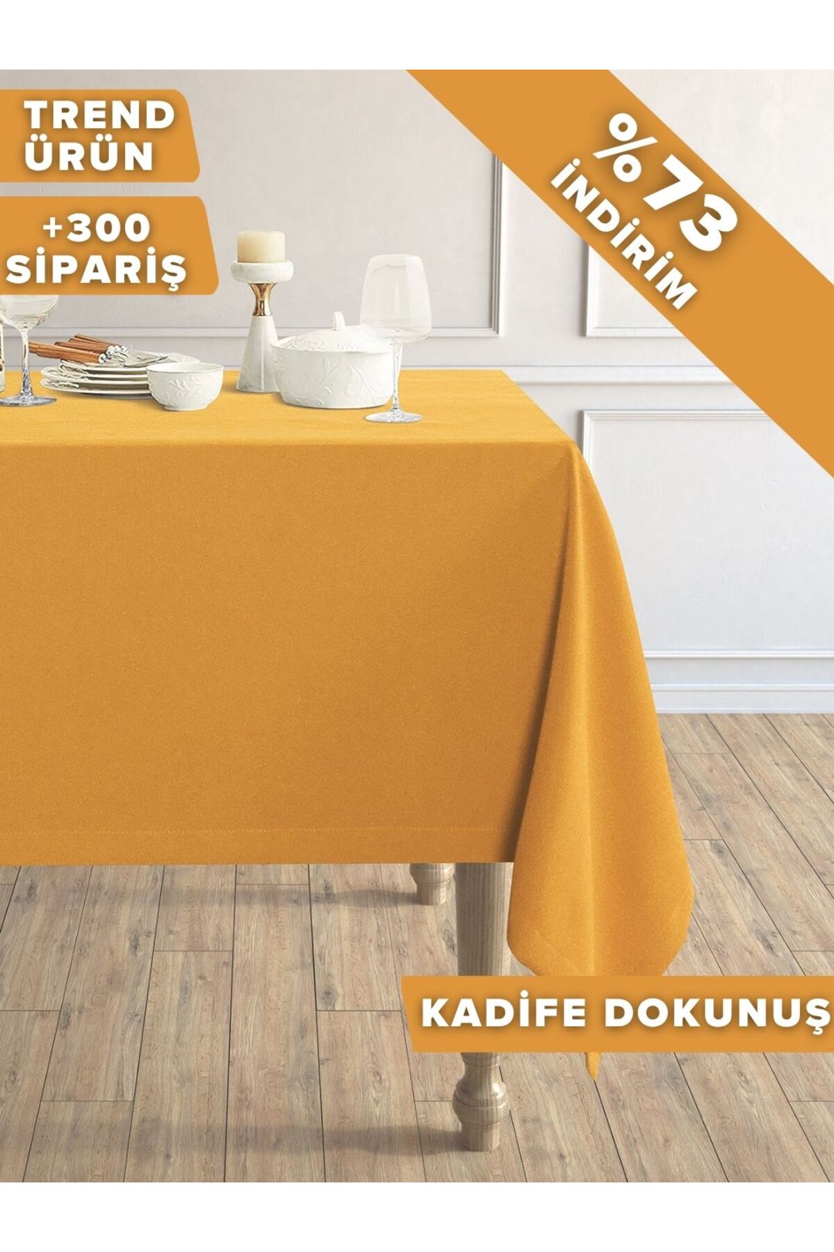 Daily Series Velvet Textured Saffron Color Tablecloth