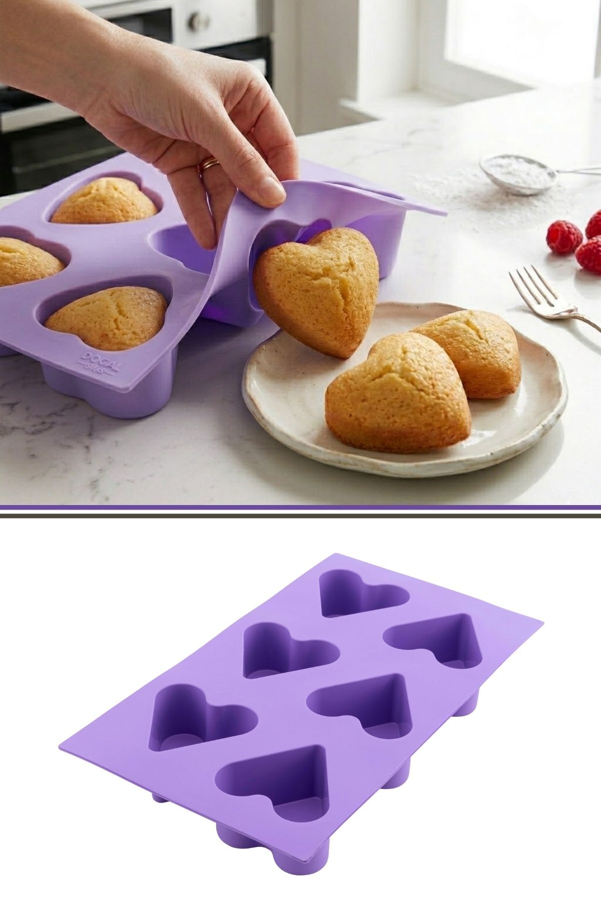 6-Piece Heart Muffin Cookie and Cake Mold Lilac
