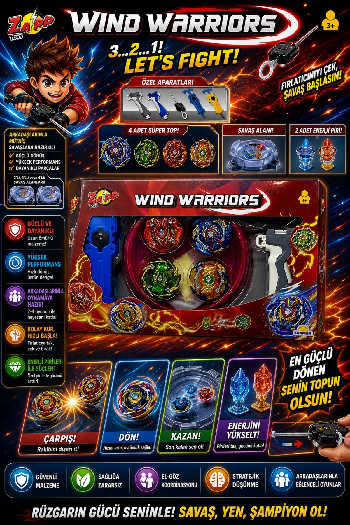 SCOWETTO Zapp Toys Wind Warriors - 4'lü Metal Savaş Topacı ve