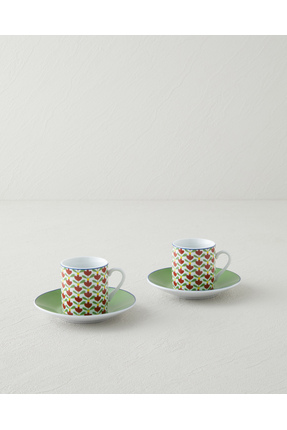 English Home Wisp Porselen 4 Parça 2 Kişilik Kahve Fincan Takımı 80 ml Yeşil-...