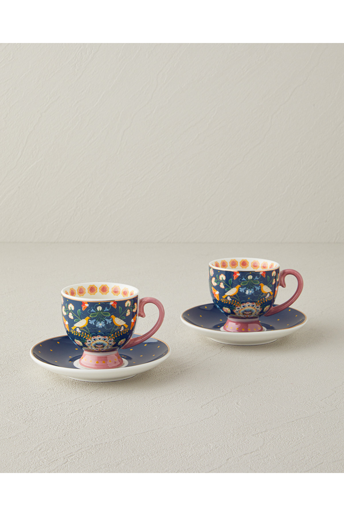 English Home Wingy New Bone China 4-Piece Coffee Cup Set for 2 People 100 ml Navy Blue