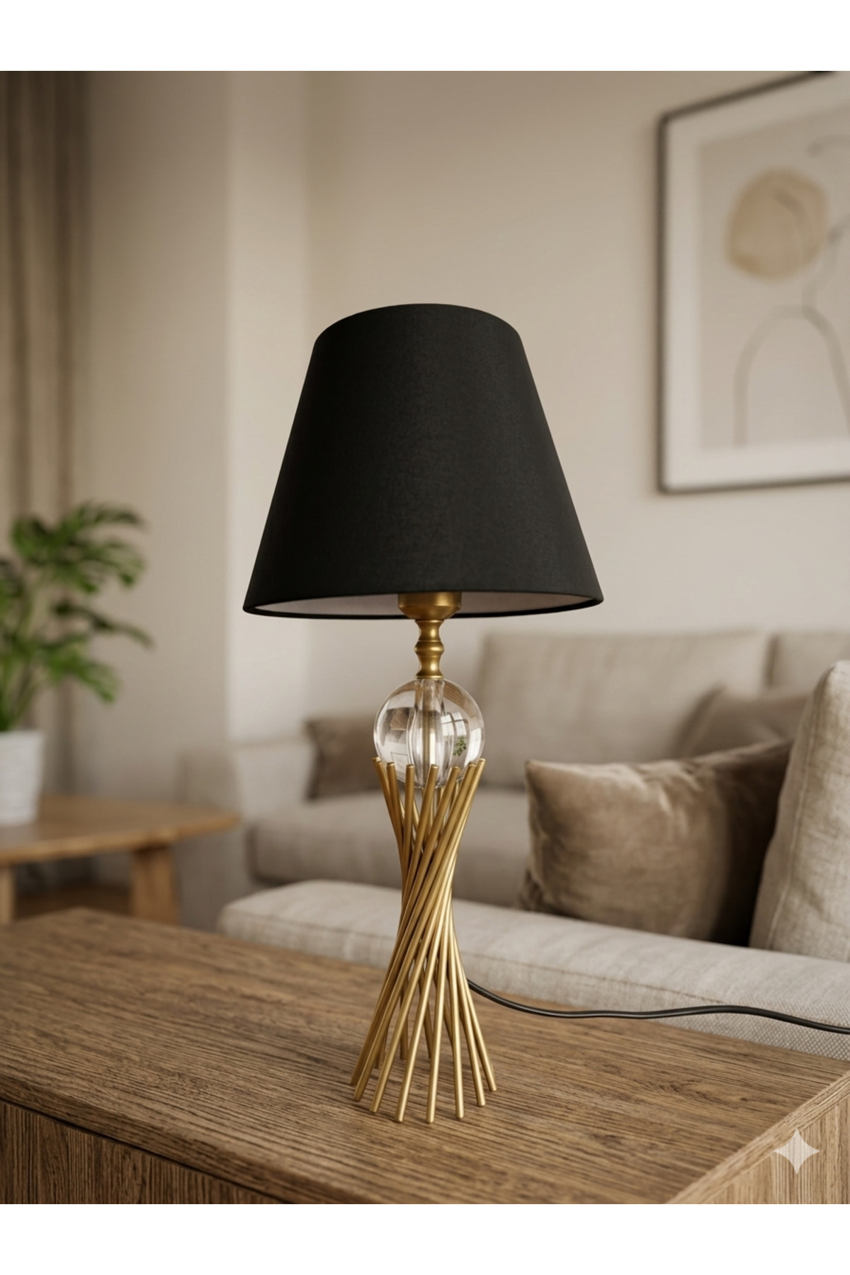 Misbah Auger Lampshade Table Lamp Antique Gold Plated with Crystal Glass, Lampshade