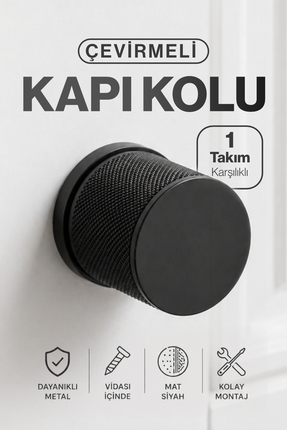 Badem10 (1 Takım-Çift) Rock-O Mat Siyah Karşılıklı Oda Kapı Kolu Dayanıklı Me...