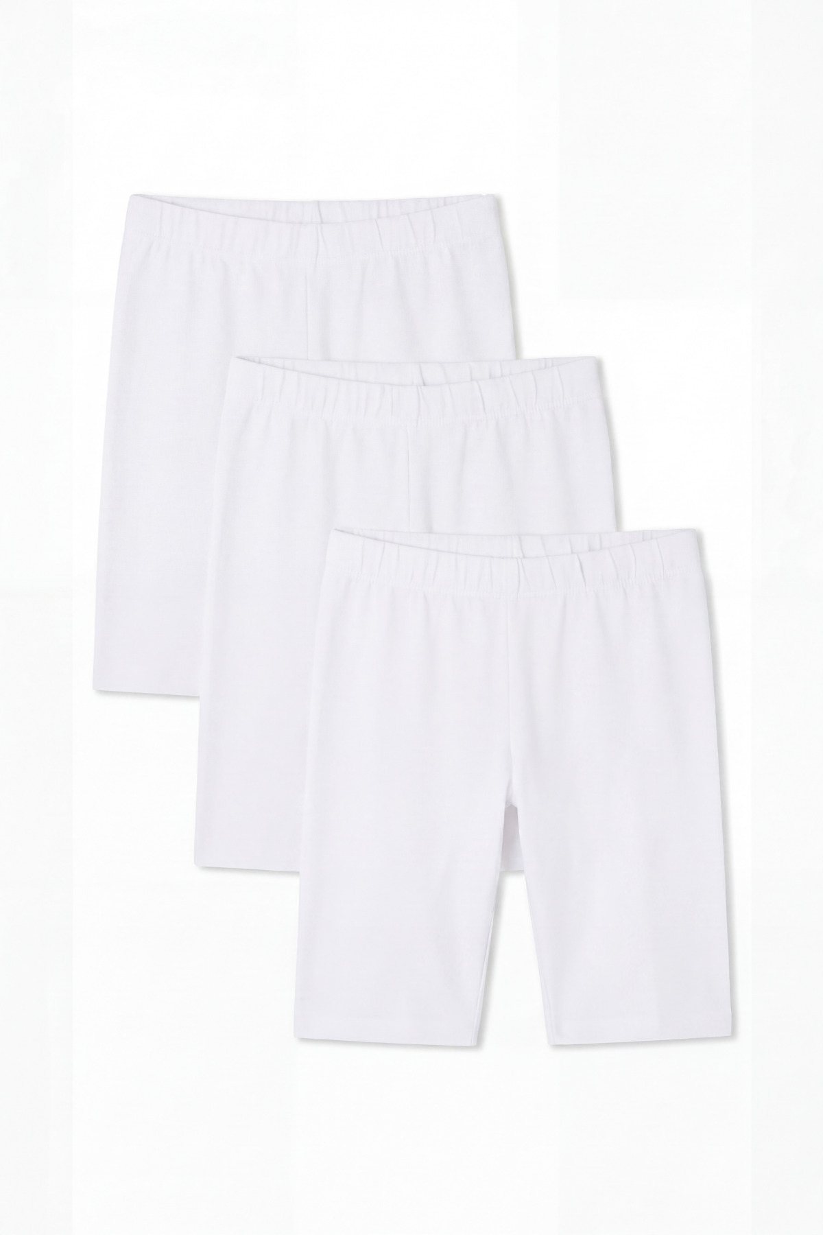 Arma Yıldız Girls' Cotton Stretch Fabric White Plain Short Leggings 3-Pack