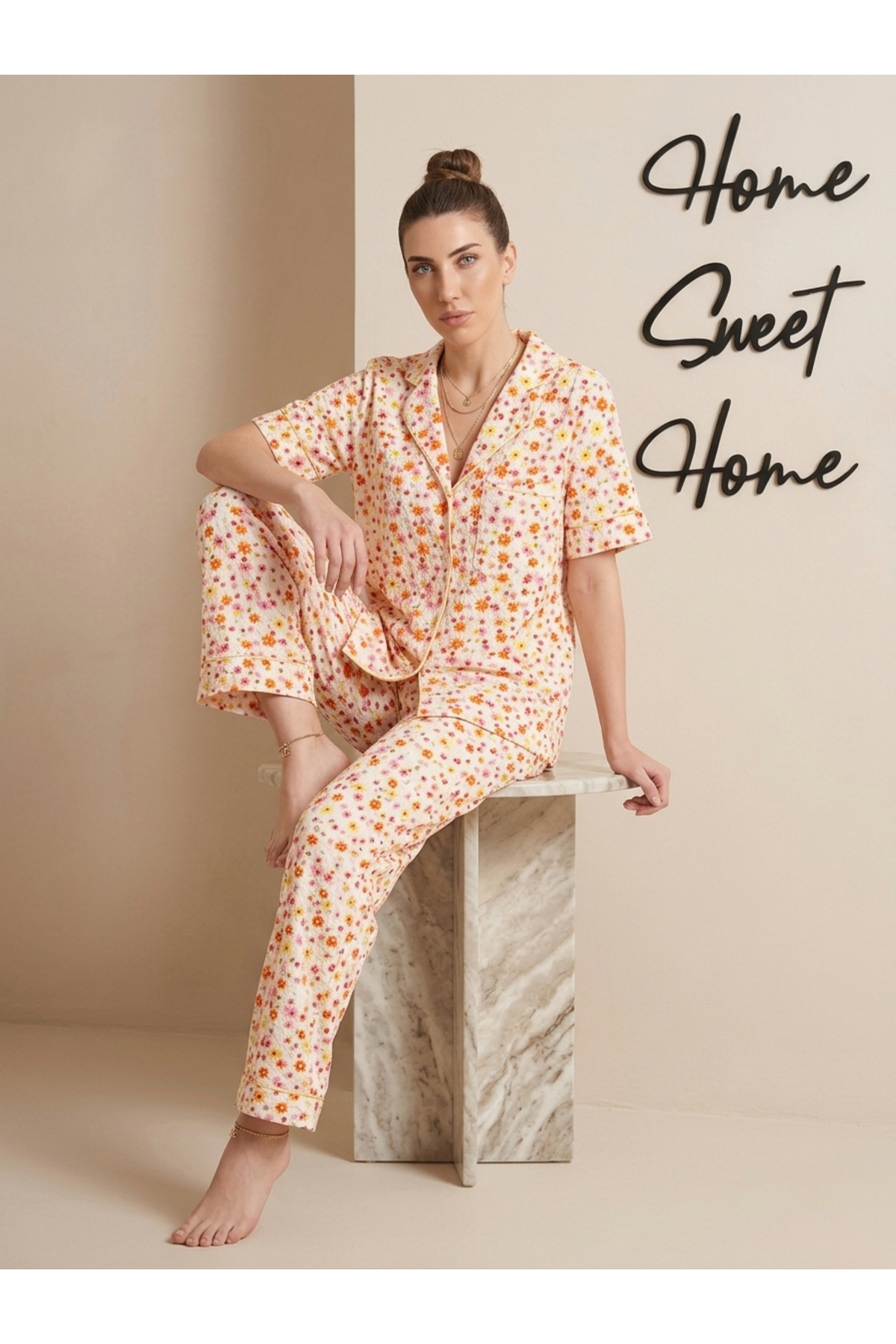 Spring Flowers Shirt Pants Pajamas Set