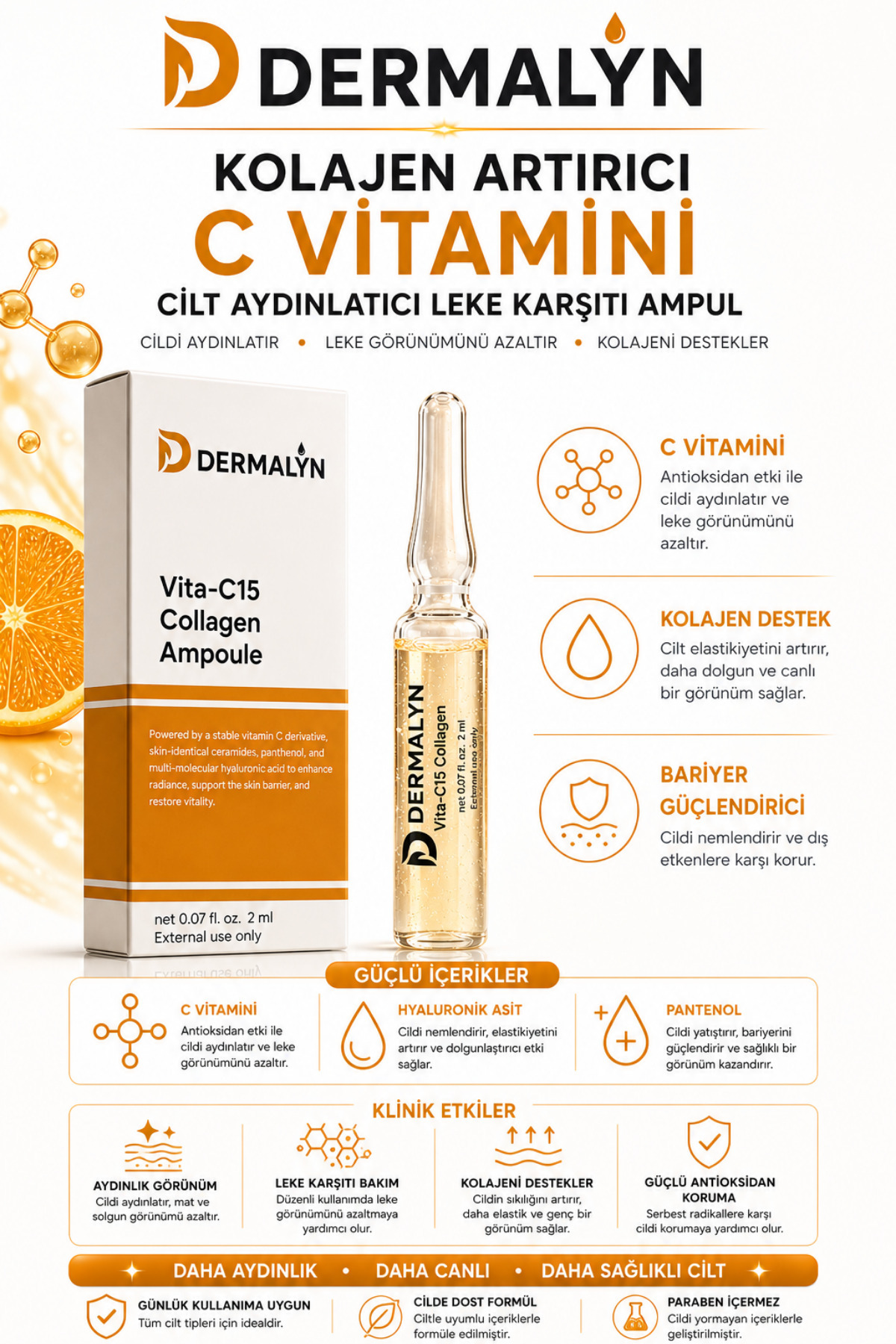 5 Adet Kolajen Artırıcı C Vitamini Cilt Aydınlatıcı Leke Karşıtı Ampul Serum Dermaroller Dermapen — VİTA-5 — تصویر 4 از 7