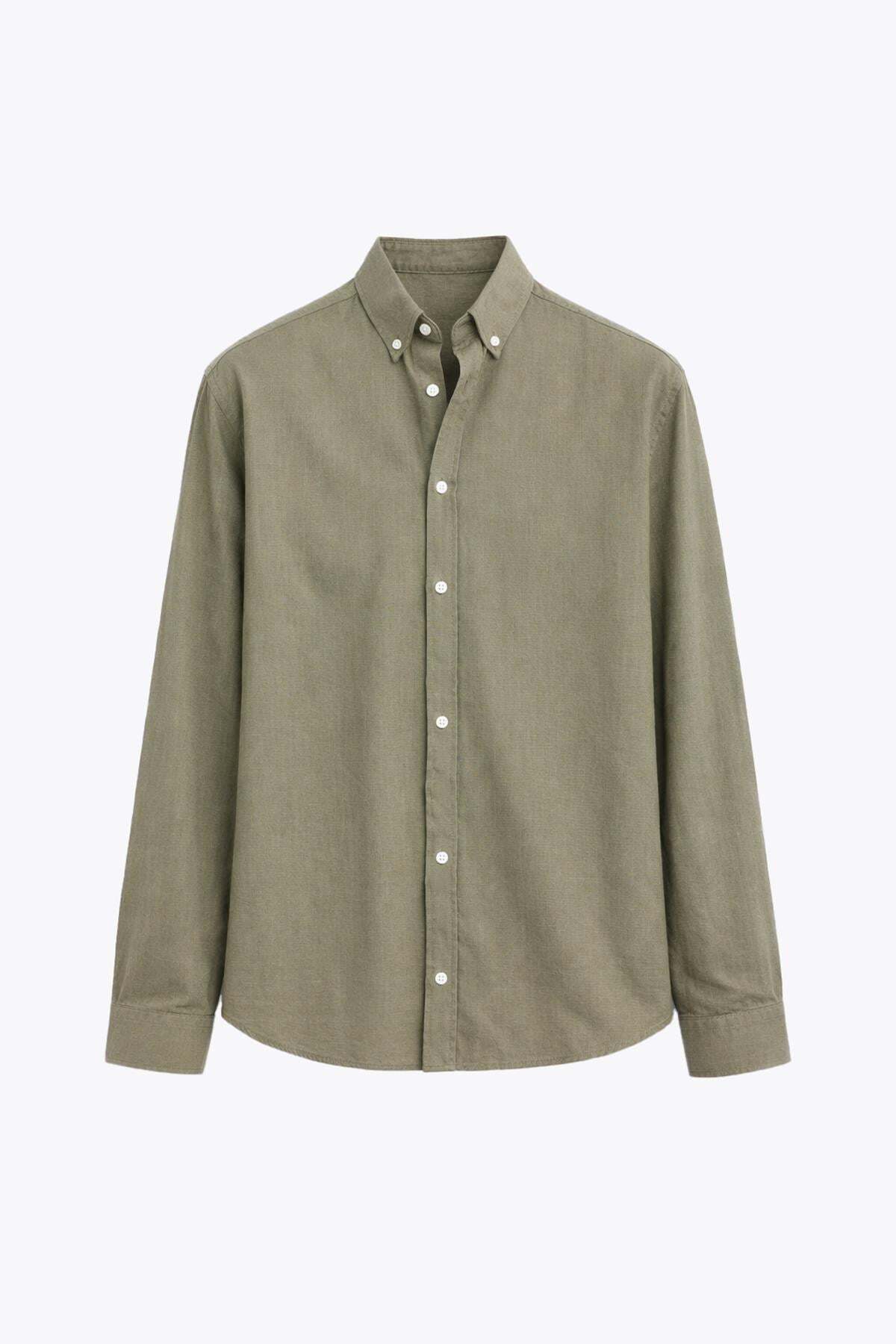 VAMOSCLO Basic Oversize Pamuk Keten Gömlek Haki
