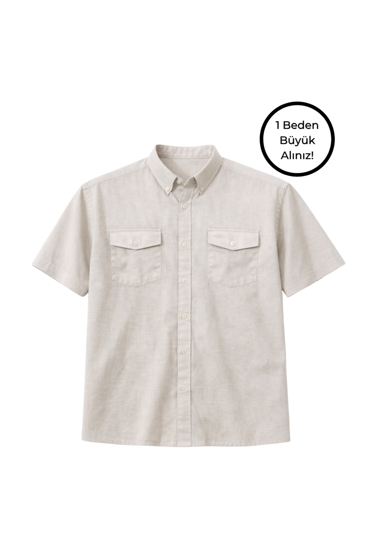 BattalModa Erkek Büyük Beden Bej Çift Cepli Kısa Kollu Gömlek 3XL-4XL-5XL-6XL-7XL-8XL görsel 4
