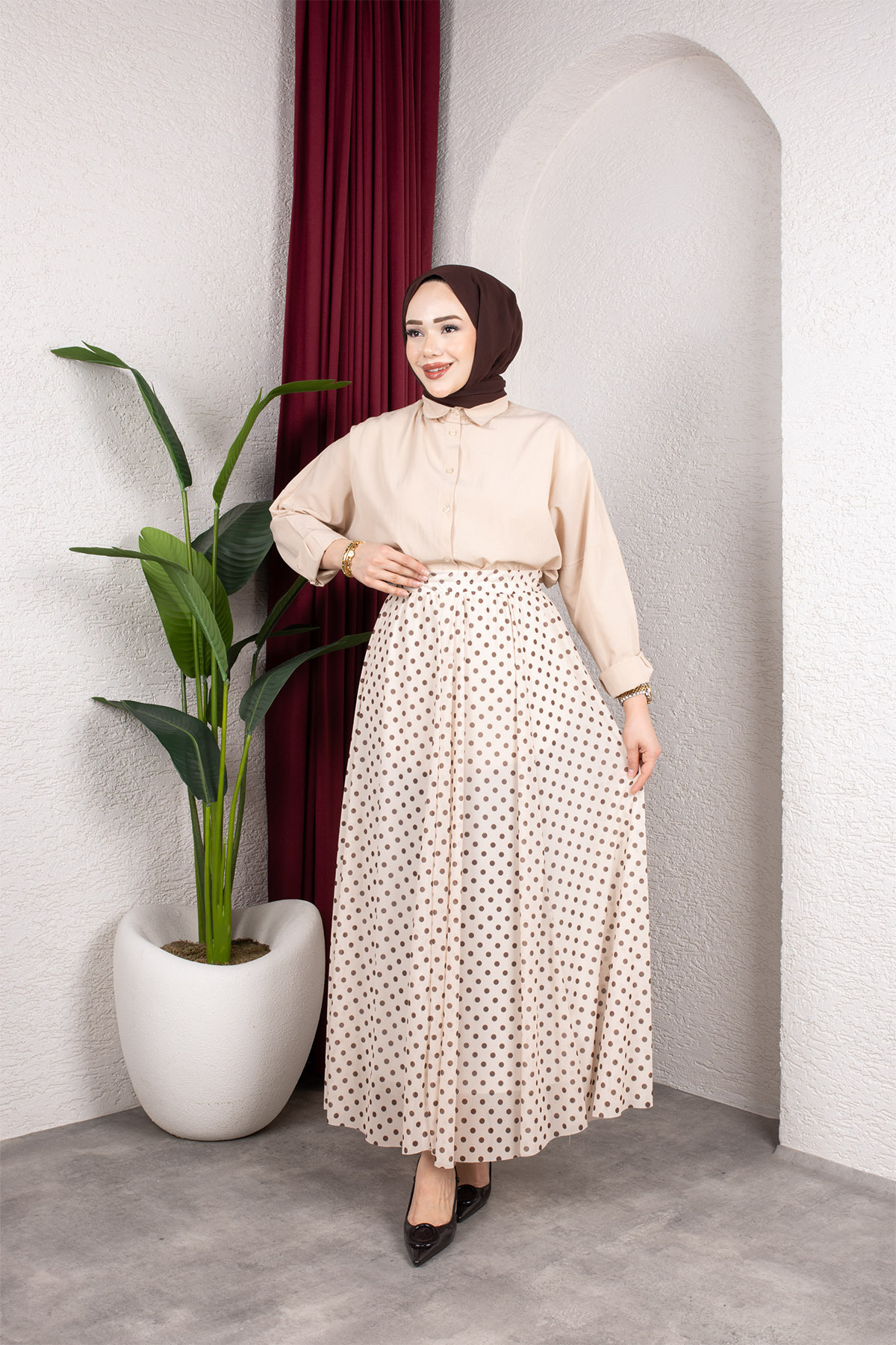 Sfg Life Moda Kadın Astarlı Puantiye Desenli Tül Etek