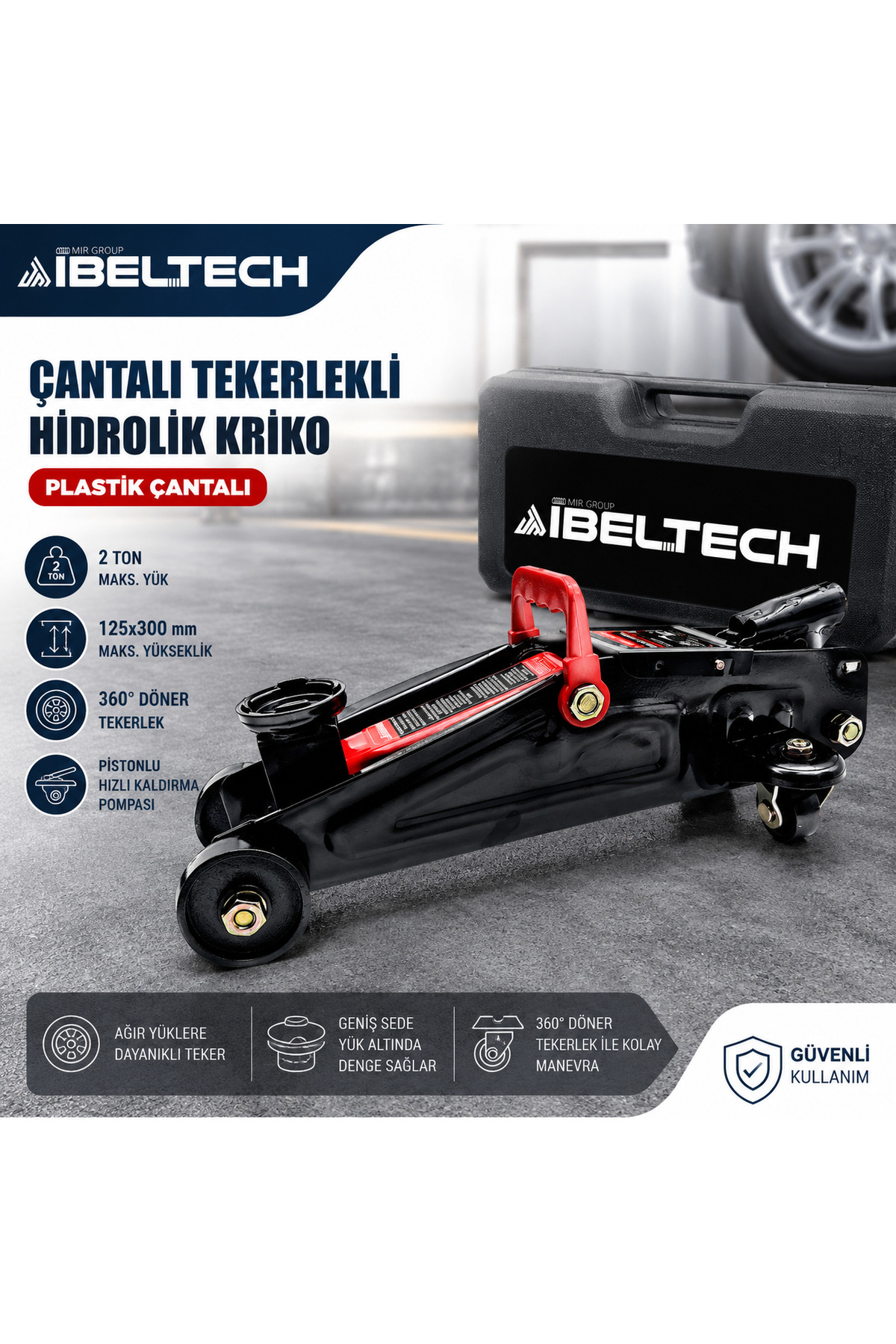 黒10、イエロー5、チョコへり20m İBELTECH PRO+ BLACK SERİ ÇANTALI ÇELİK TEKERLEKLİ 2.5 TON HİDROLİK