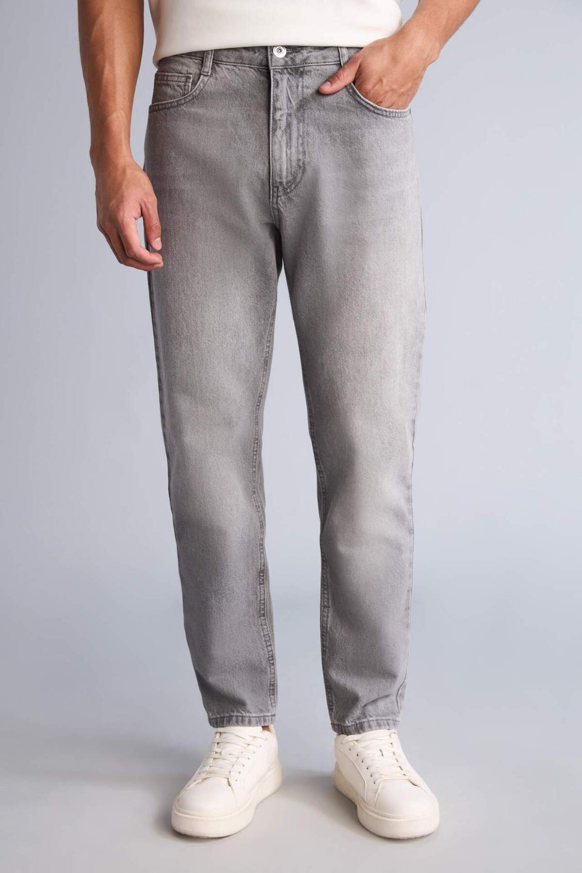 Slim Tapered Fit Normal Bel Daralan Paça Jean Pantolon H6595AX26SM — خاکستری — تصویر 4 از 6