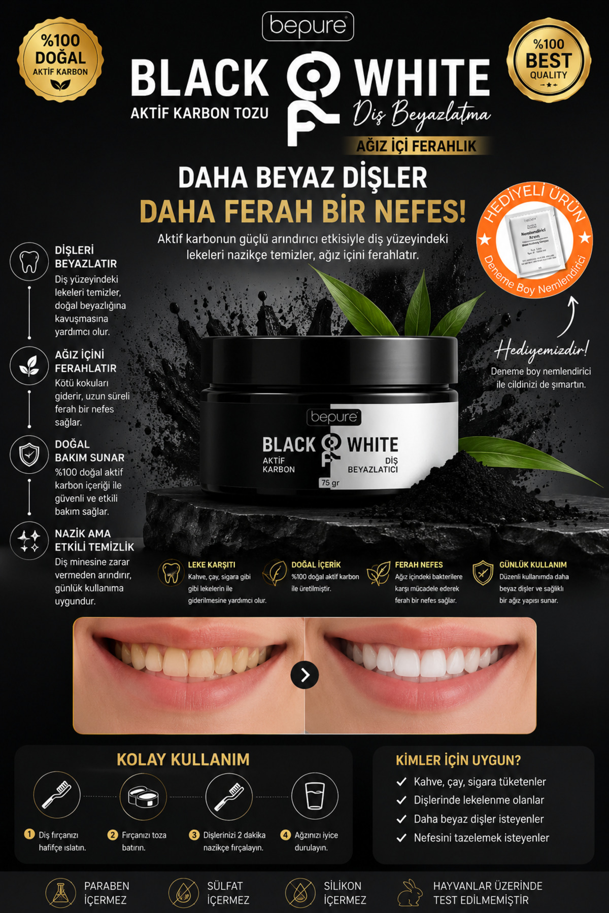 Bepure Diş Beyazlatma Tableti , Diş Temizleme Ve Diş Beyazlatma, Aktif Karbon 60 Tablet - Fiyatı, Yorumları