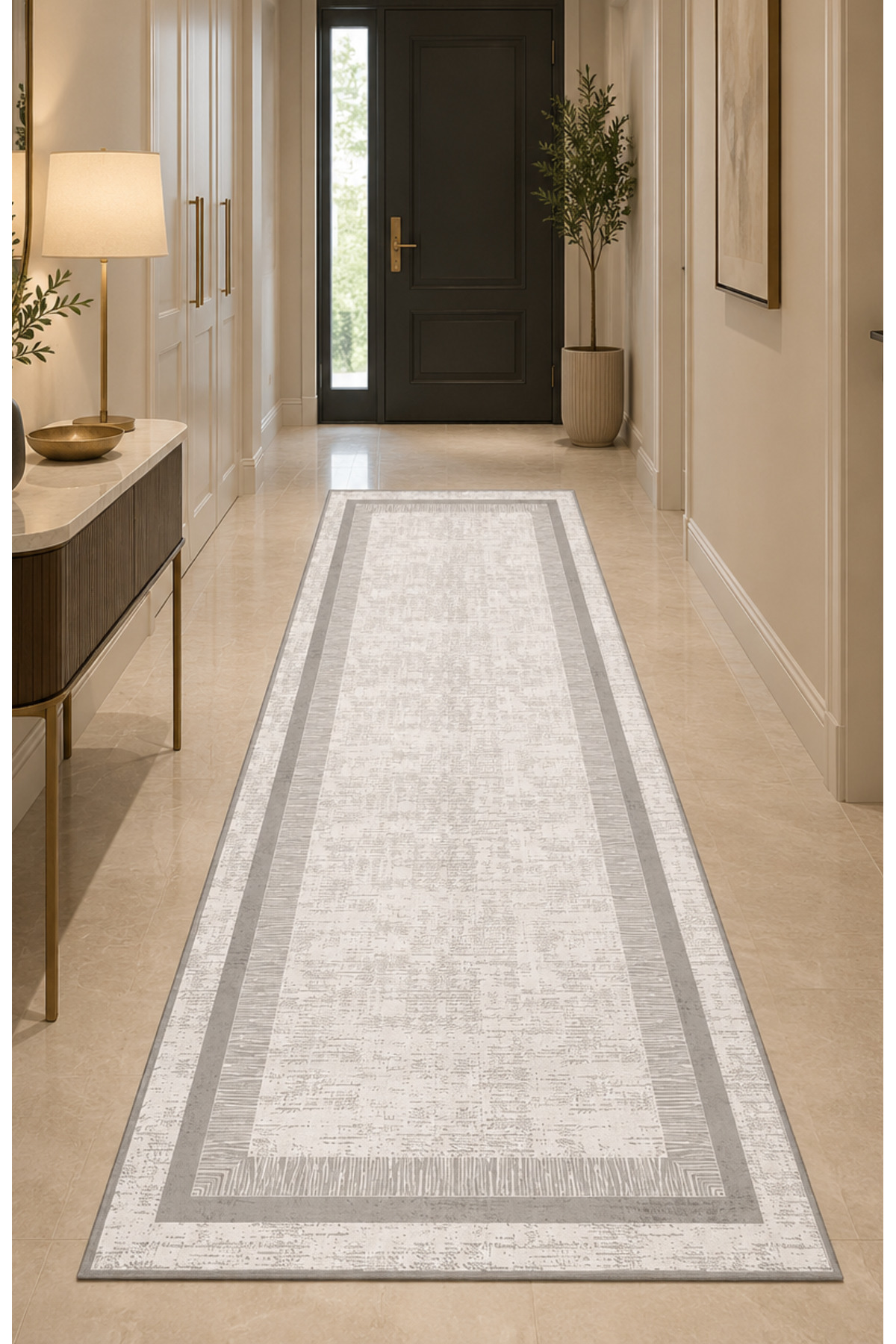 Grey White Runner Machine Washable Carpet Anti-Slip Base Carpet