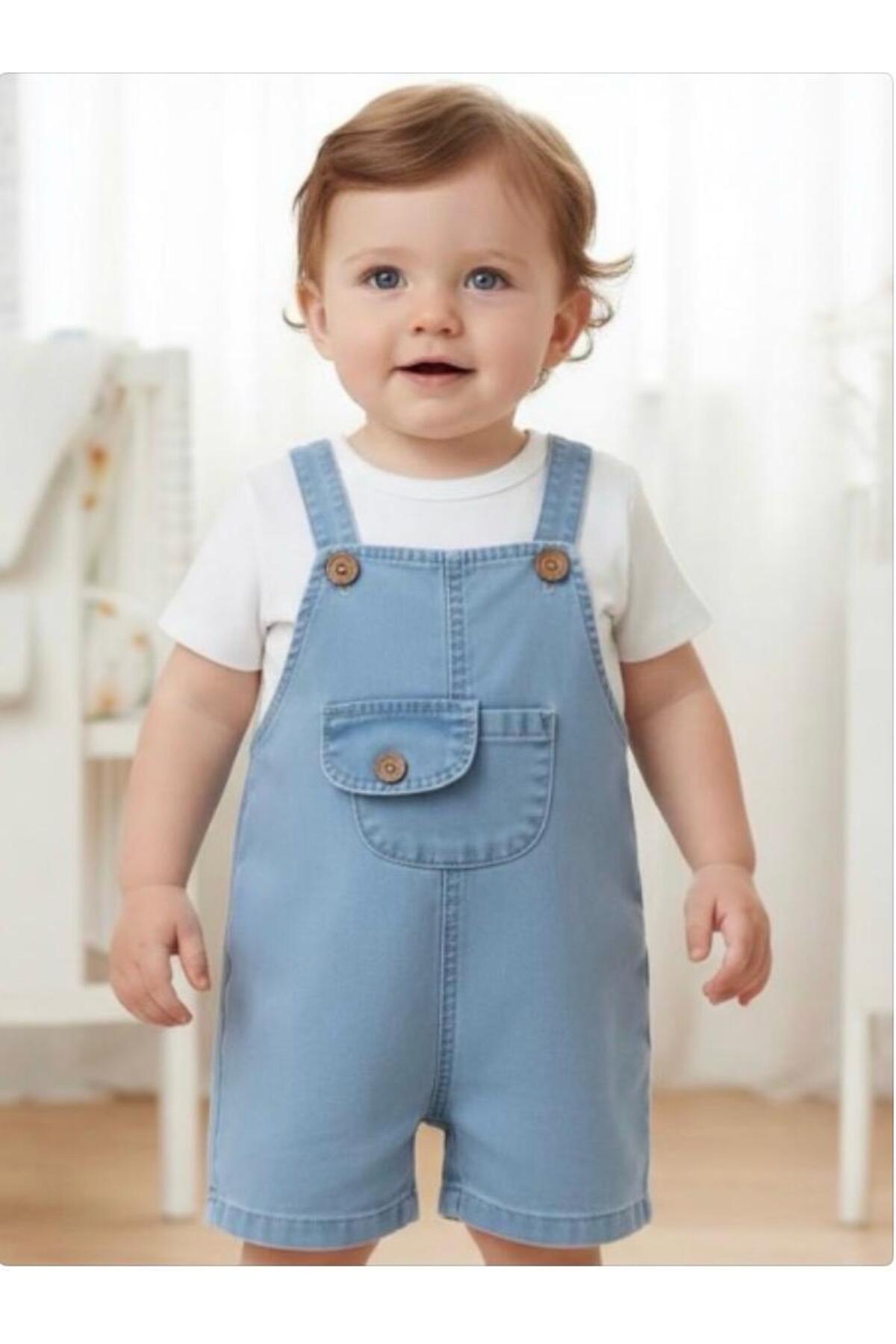 Denim Shorts with Pockets Dungaree and White T-Shirt 2-Piece Holiday Jumpsuit Set