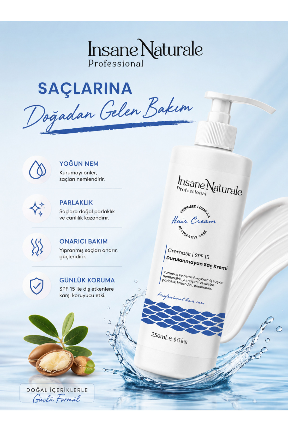 CREAMASK Keratin ve Biotin İçeren Onarıcı Durulanmayan Saç Bakım Kremi 250 ml — cremask-250 — تصویر 3 از 4