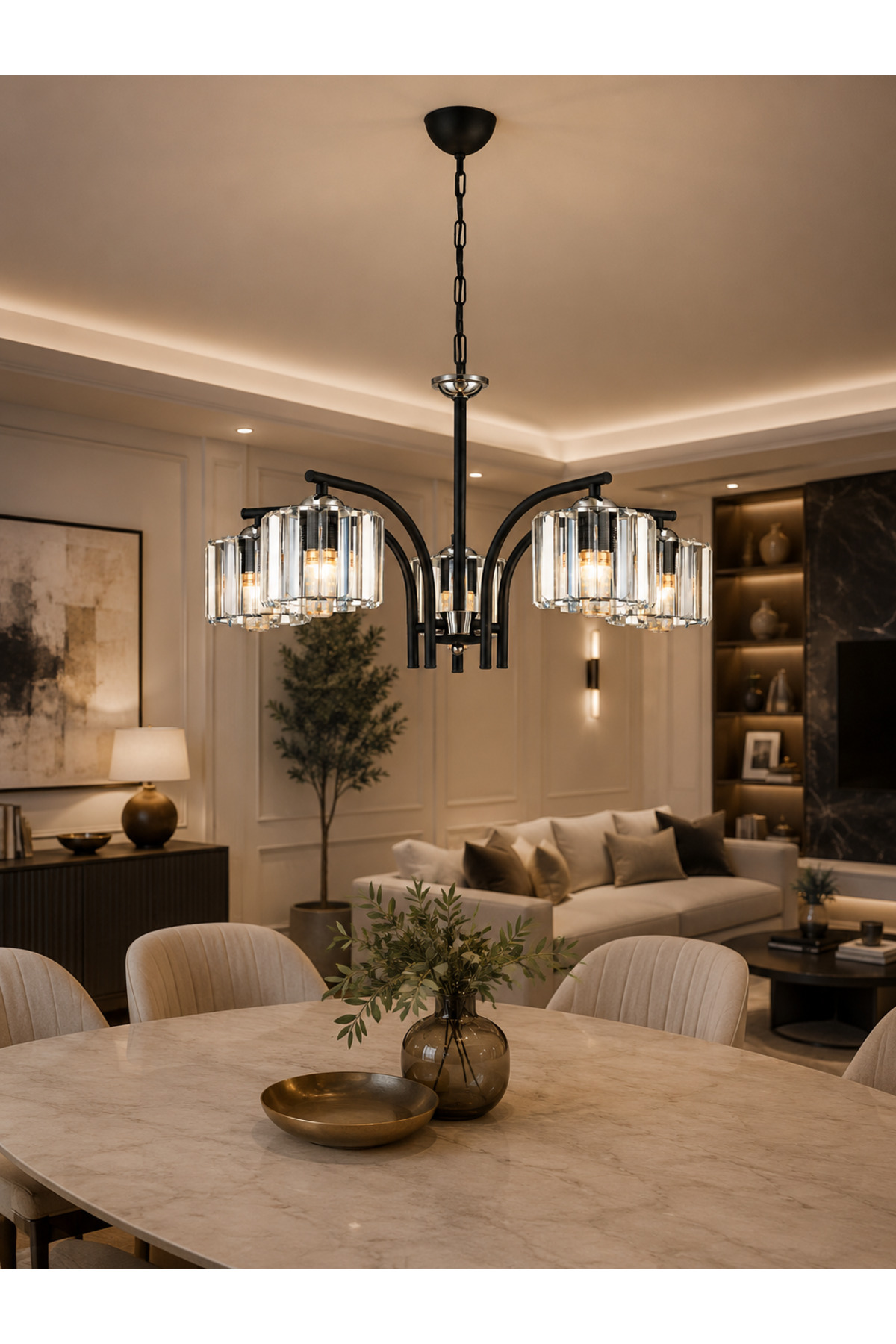 Milan 5-Piece Pendant Crystal Stone Living Room Kitchen Bedroom Chandelier
