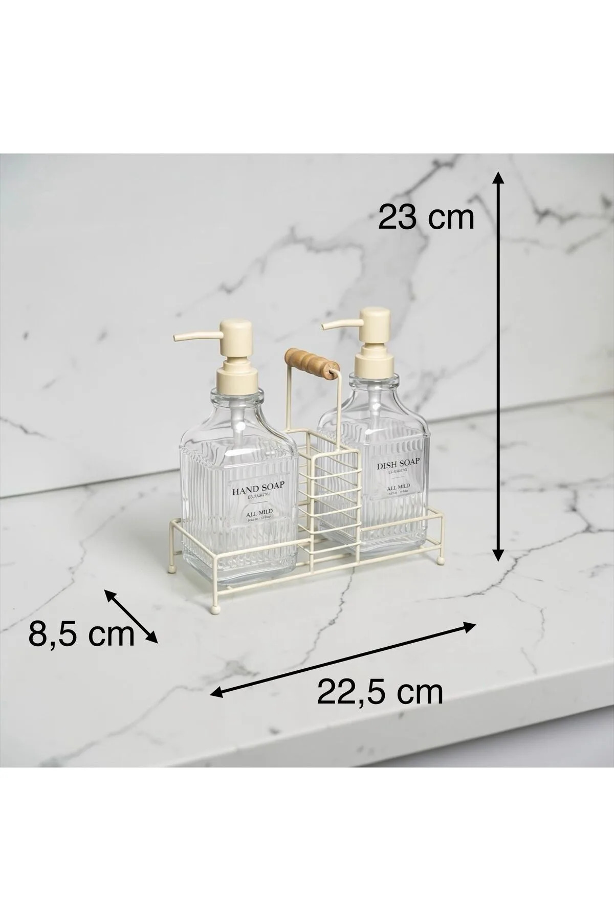 Fılo Metal Standlı 2’li Sıvı Sabunluk Seti –500 ml Banyo ve Mutfak Dispenseri