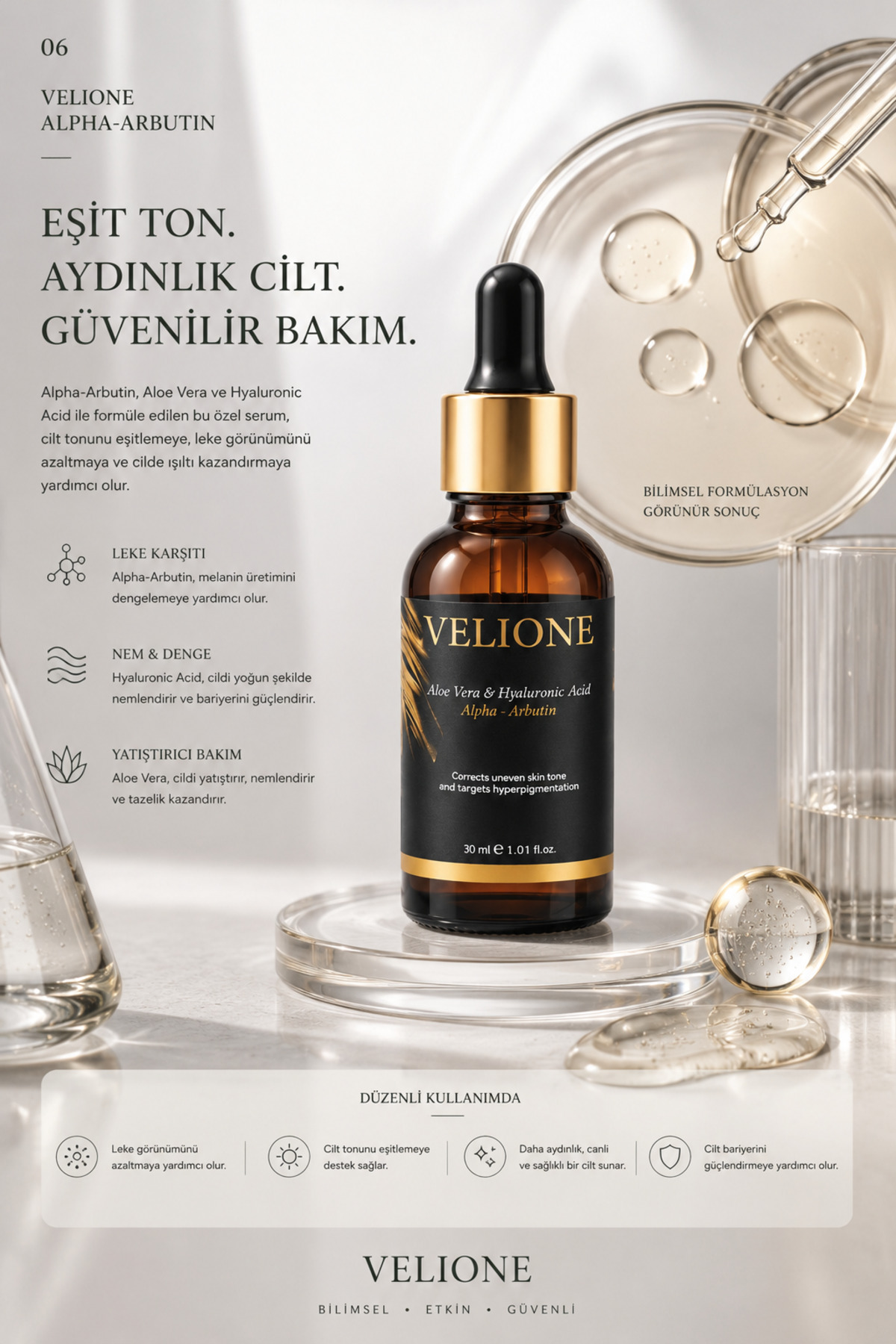 Leke Karşıtı Cilt Serumu 30 ml – Cilt Tonu Eşitleyici & Aydınlatıcı Bakım (Kutusuz) — VSER1 — تصویر 6 از 6