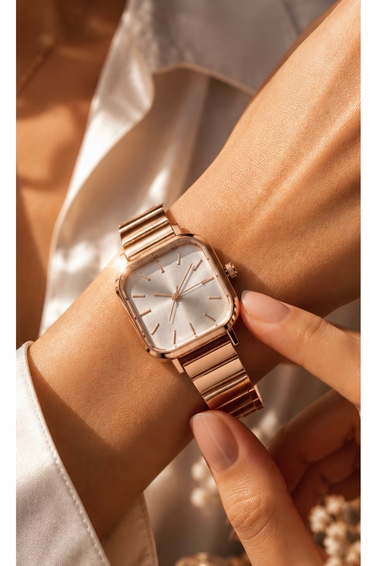 Square Minimal Elegant Wristwatch & Rose Gold Classic Watch, Vintage Women's Watch - Adjustable Band - The Kam