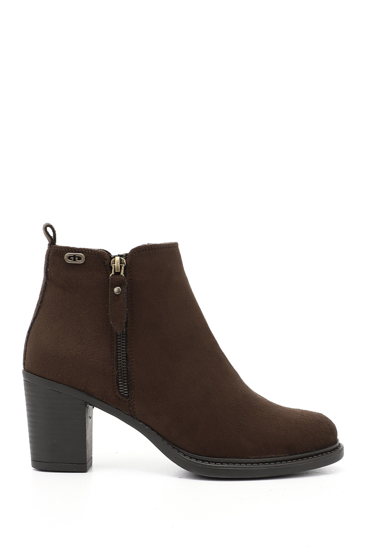 Women's Coffee Suede Zippered Thick Heel Boots