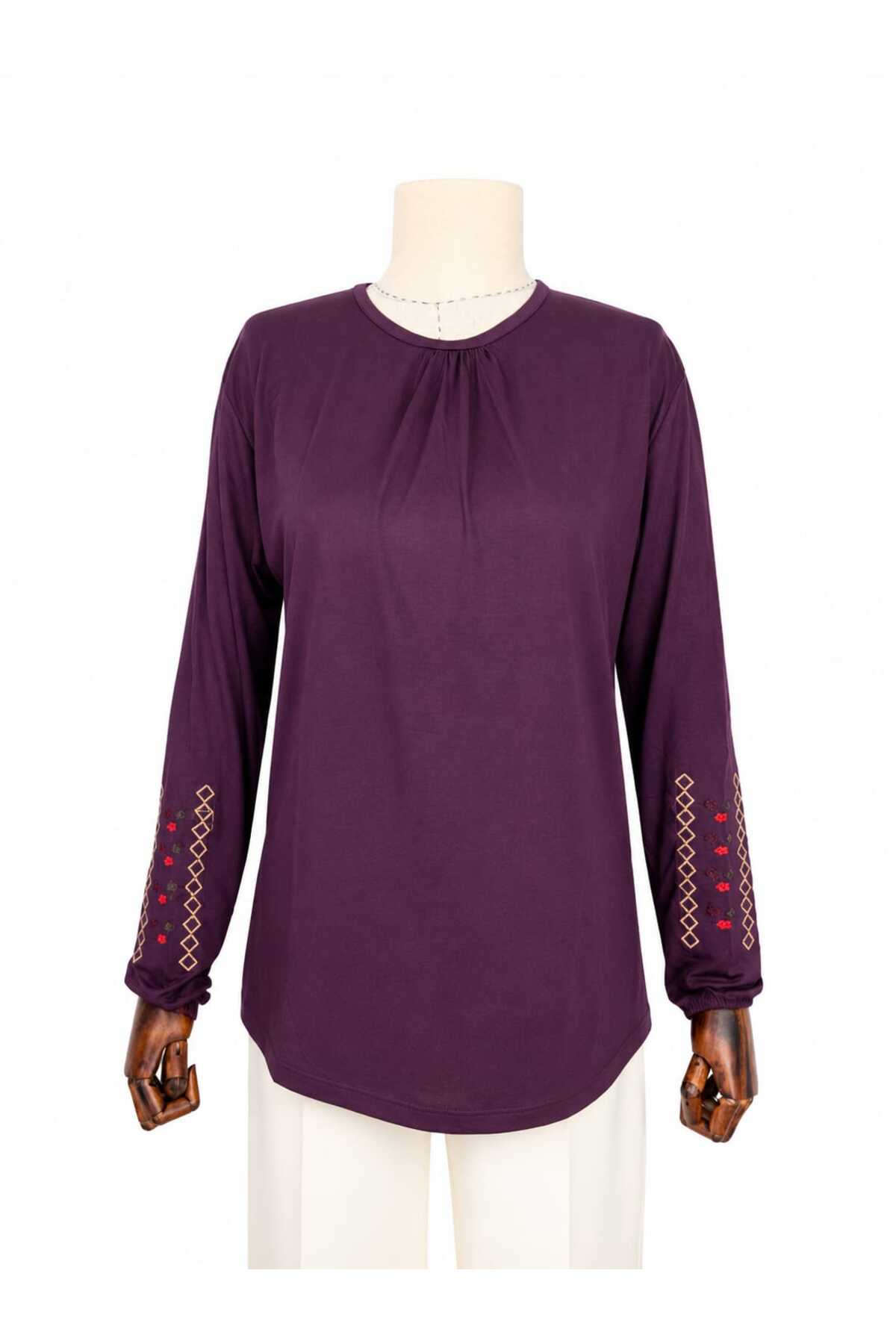 Women's Lycra Middle Age and Over Four Seasons Mother Combed Cotton Blouse New Season Sleeve Embroidered