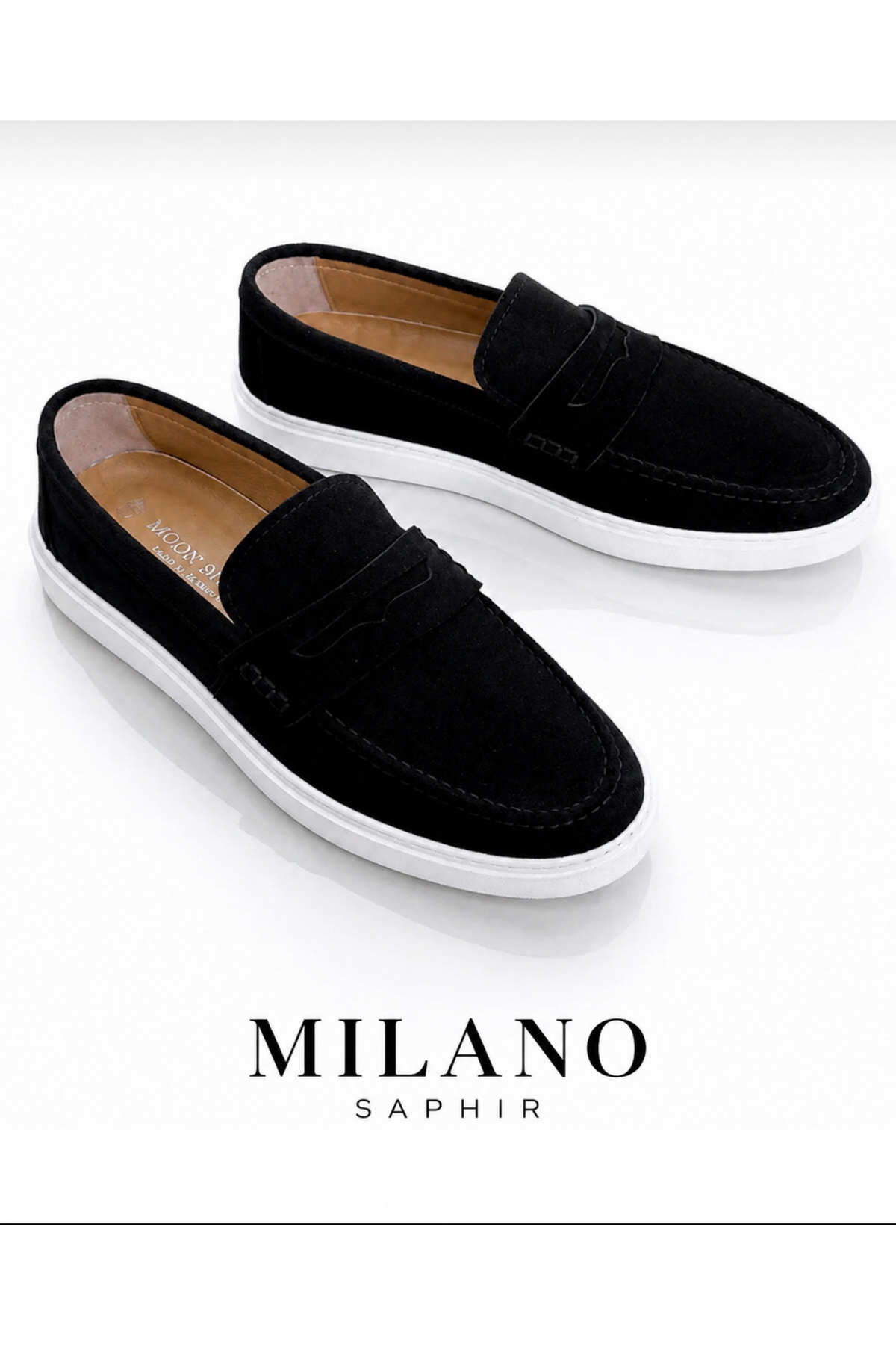 Milano Saphir LOAFER AYAKKABI KUZEY Siyah Suet Hakiki Deri Dikişli