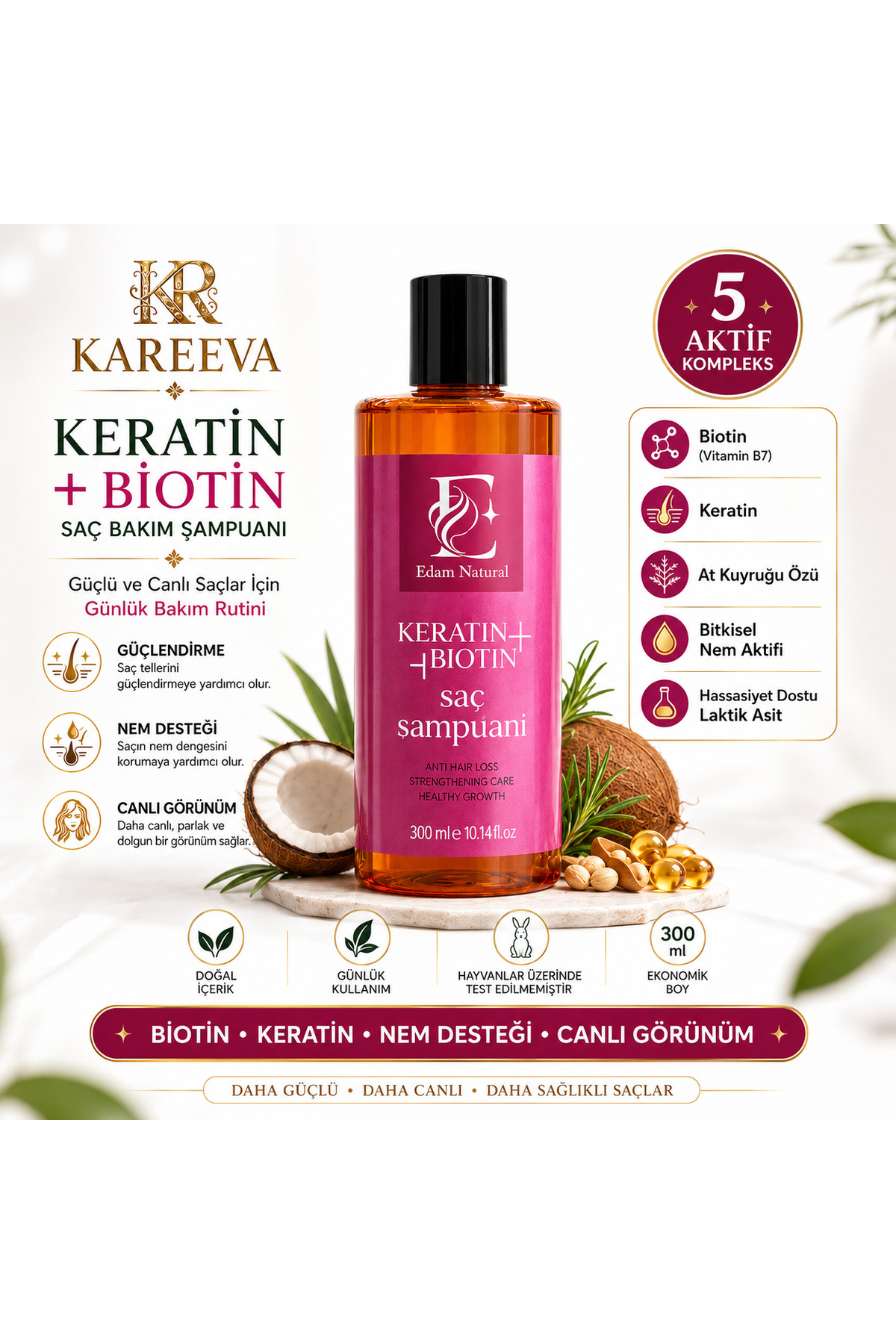 EDAM NATURAL Keratin&Biotin Saç Dökülme Karşıtı Sağlıklı Uzamaya Yardımcı Onarıcı Saç Bakım Şampuanı - Fiyatı, Yorumları