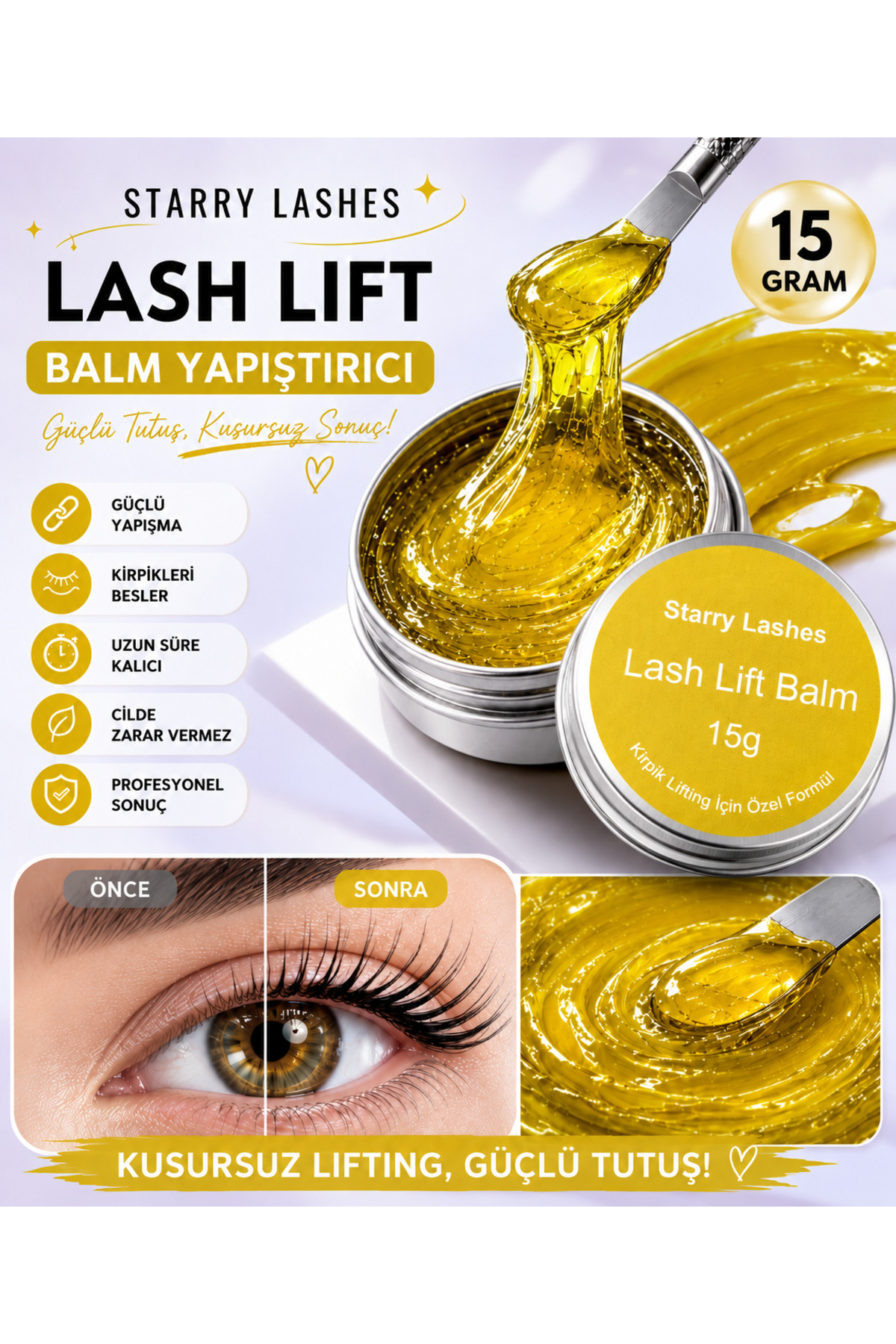 Sarı Balm Yapıştırıcı Ve Fırça Set Kirpik Lifting Yapıştırıcısı Balm Kolay Tarama Ve Bakım Yapar — بنفش KirpikliftingBALM-SARI+FIRÇA