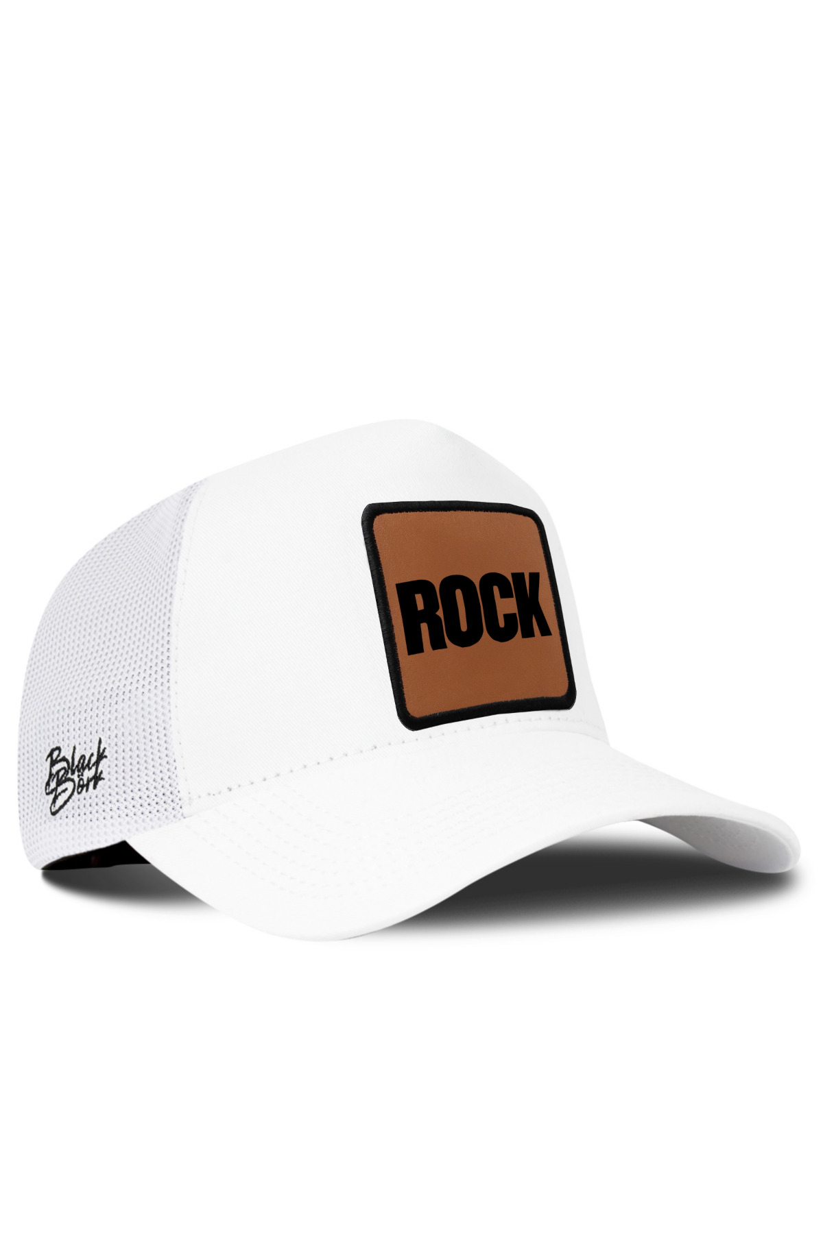 White Trucker Hat with Rock Logo
