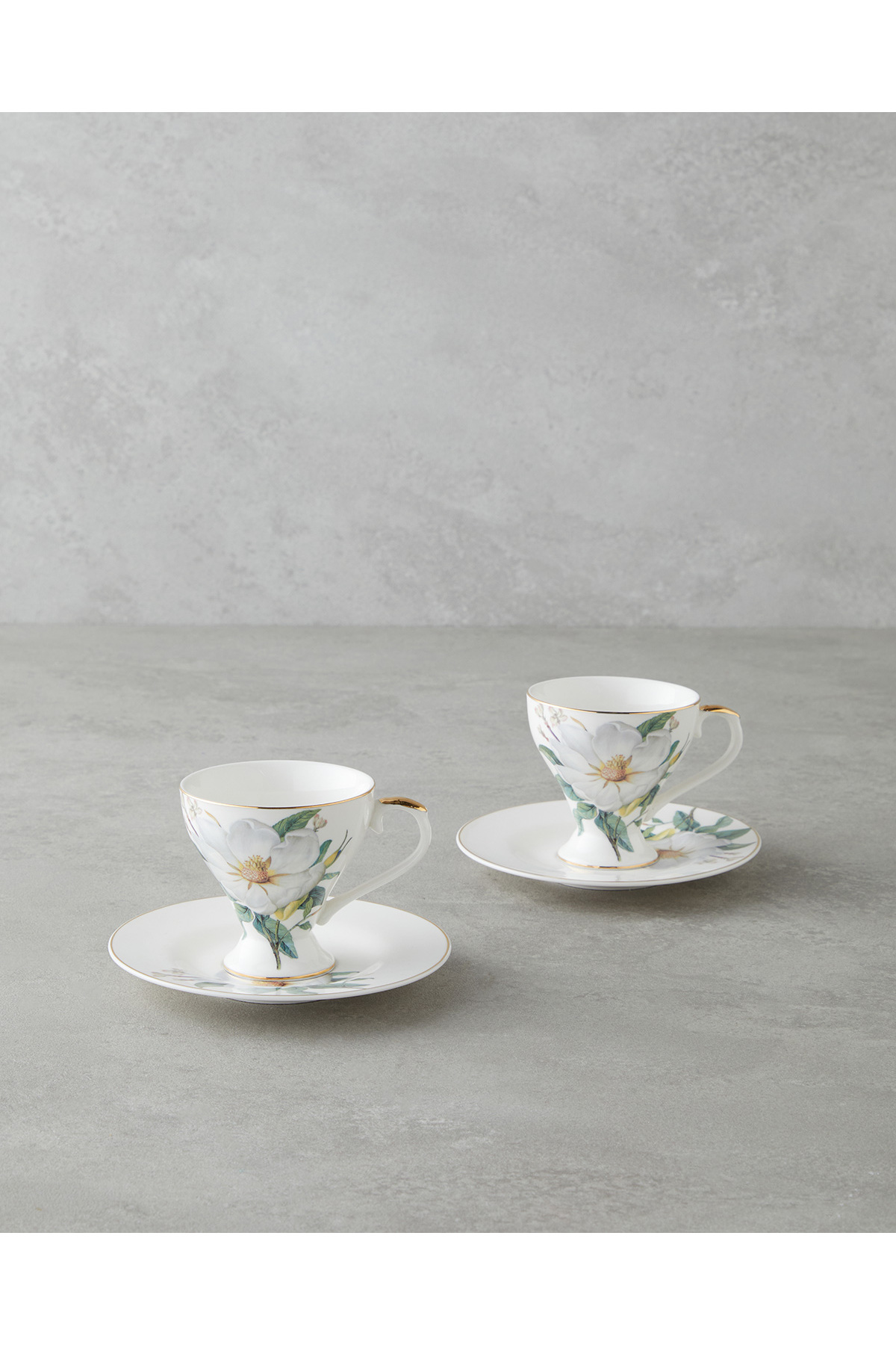 Garden Lovely New Bone China 4 Parça 2 Kişilik Kahve Fincan Takımı 90 ml Yeşil-Beyaz