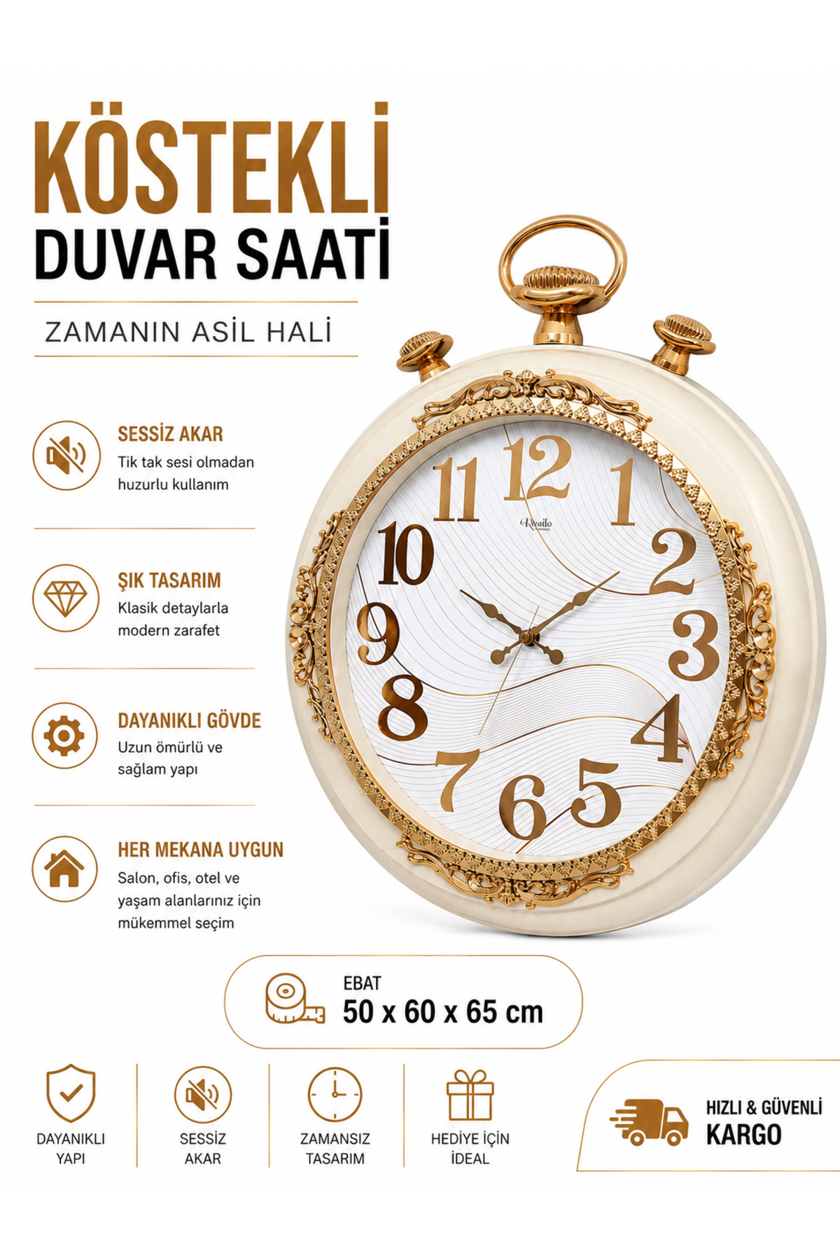 shackled wall clock metallized 50x60x65 cm