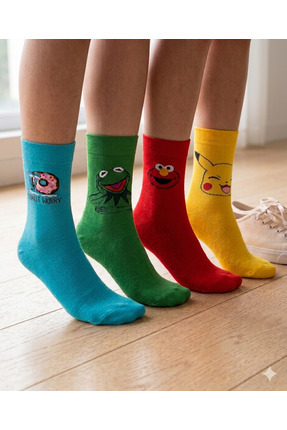 THAGOS Renkli Desenli Unisex 4'lü Pamuklu Soket Çorap Seti