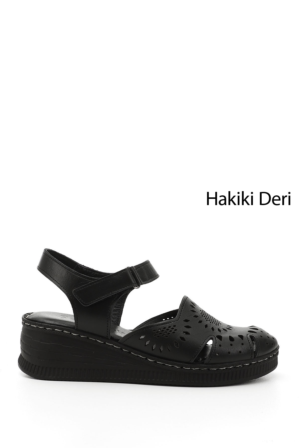 Women's Genuine Leather Padding Based Sandals with Black Velcro Strap