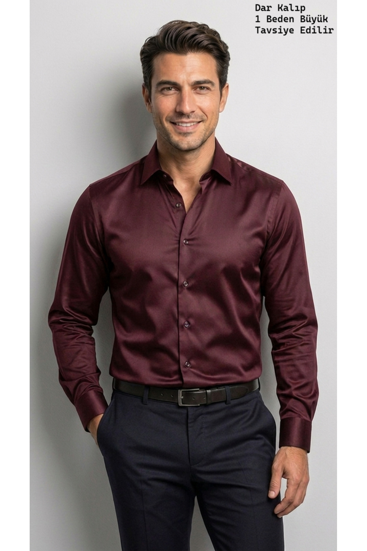 viyamen Erkek Slim Fit Klasik Saten Gömlek Uzun Kollu Modern Kesim