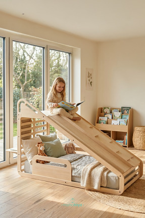 MAMATOYZ Sleepy Montessori Karyola 90x190 Yatak Natural Doğal Ahşap Salıncak ...