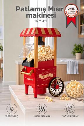 Torima Mısır Patlatma Makinesi Yağsız Ev Tipi Popcorn Makinesi TPM01 Kırmızı