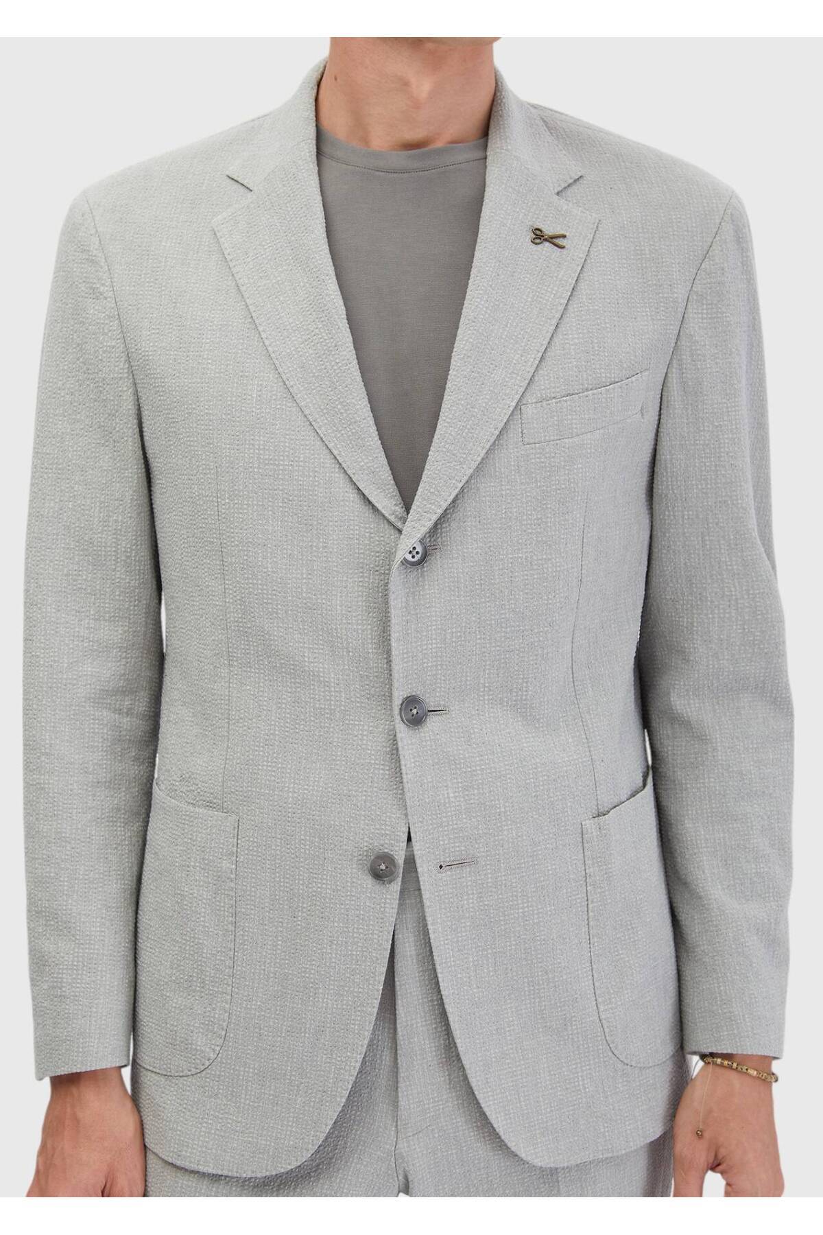 Açık Gri Desenli Zeroweight Slim Fit Pamuk Karışımlı Takım Elbise — رنگارنگ 163252 — تصویر 5 از 7