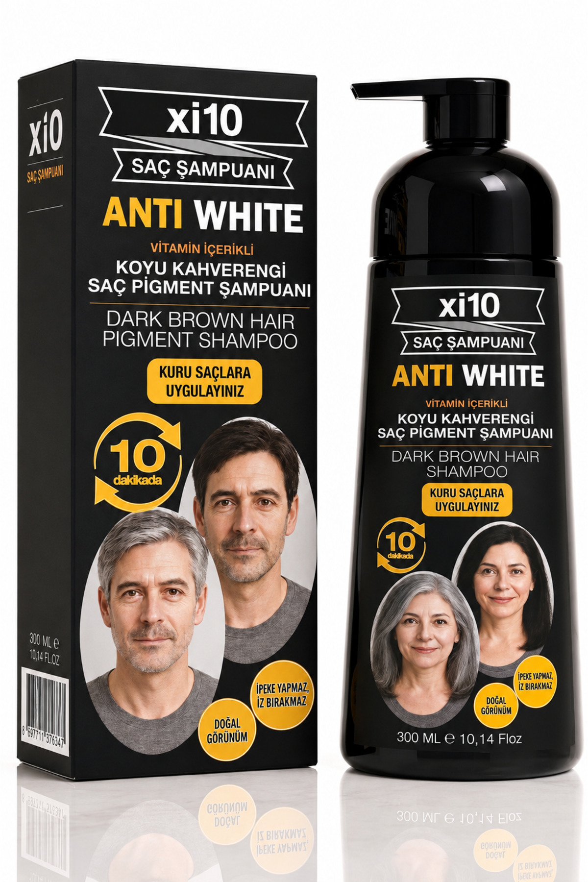 xi10 Beyaz Kapatıcı Şampuan (Koyu Kahve/D.Brown),Saç Koyulaştırıcı Şampuan Boya (Amonyaksız Formül) 300 ml. — قهوهای samp34
