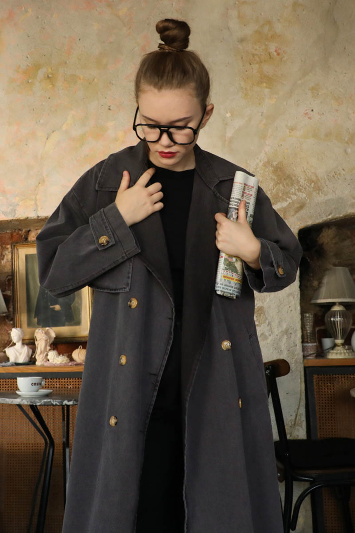 ZÜLAYS Oversize Denim Trençkot Siyah görsel 5