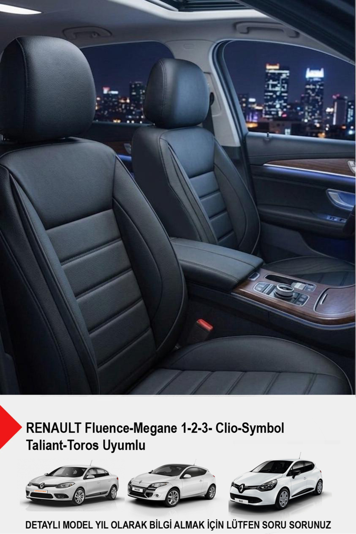 GM-DESIGN Jet Siyah Deri Oto Koltuk Kılıfı (RENAULT Fluence-Megan 1-2-3-Clio-Symbol-Taliant-Toros Uyumlu)