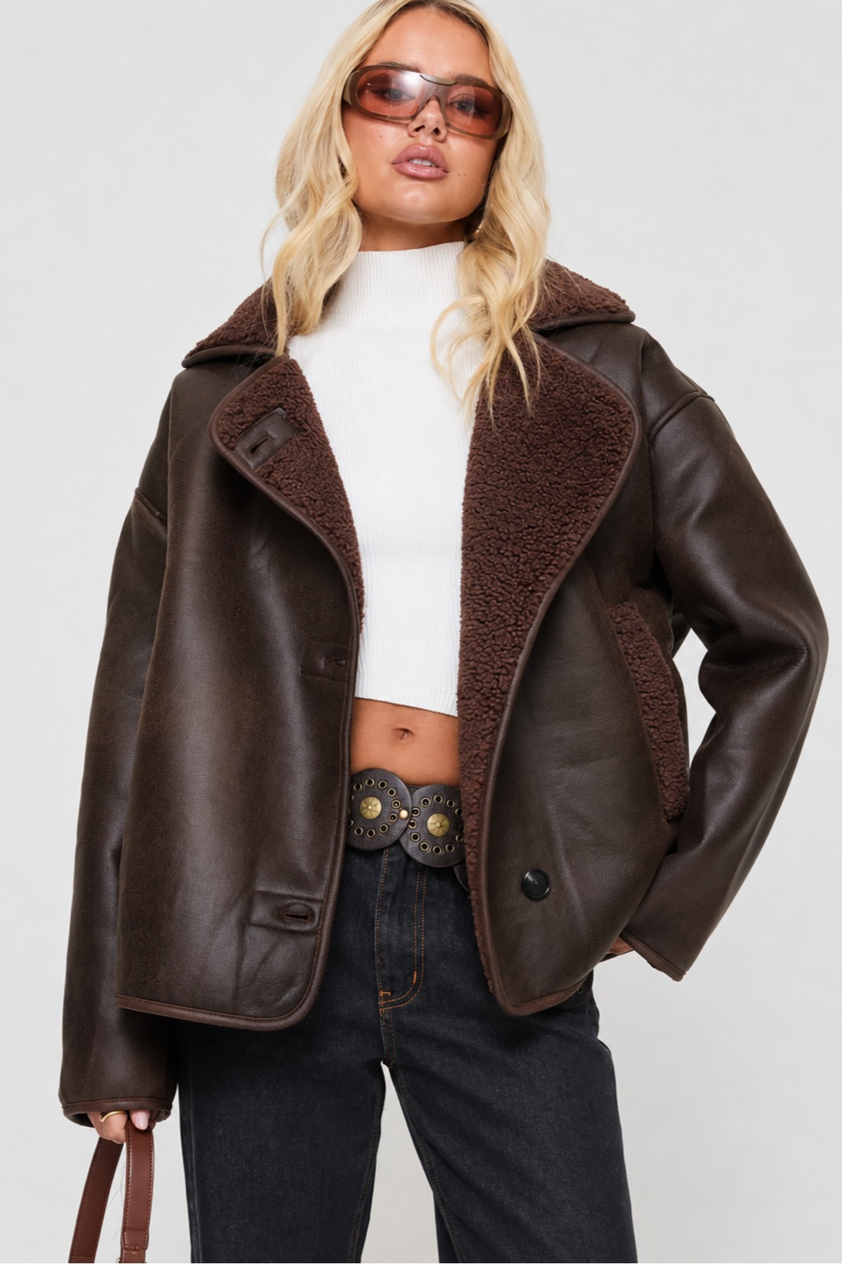 moda armanc Kadın İçi Kürklü Oversize Süet Deri Mont - Peluş Astarlı Kışlık Ceket