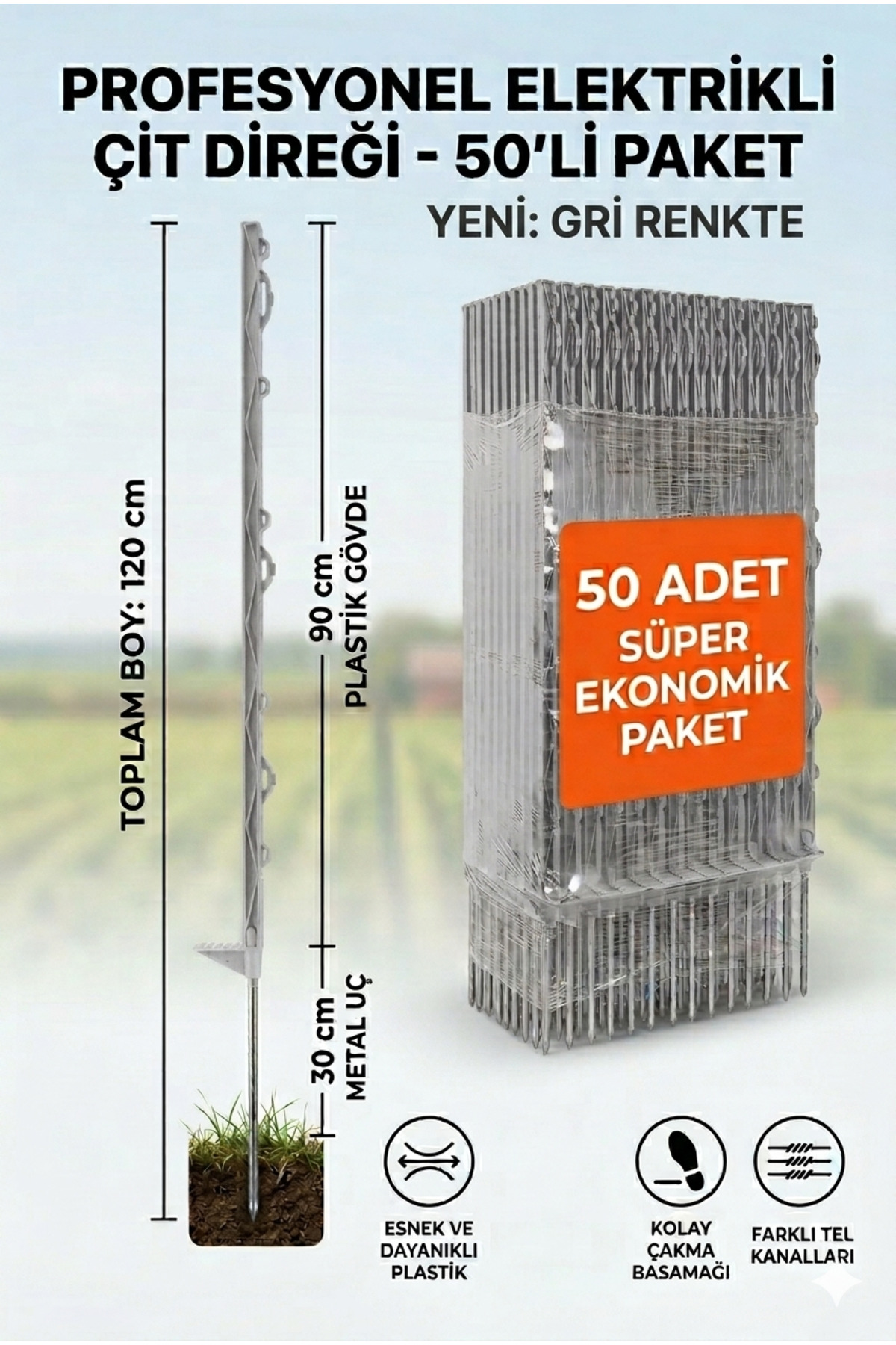 Elektrikliçit Çit Sistemleri 50 Adet 120cm Elektrikli Çit Plastik