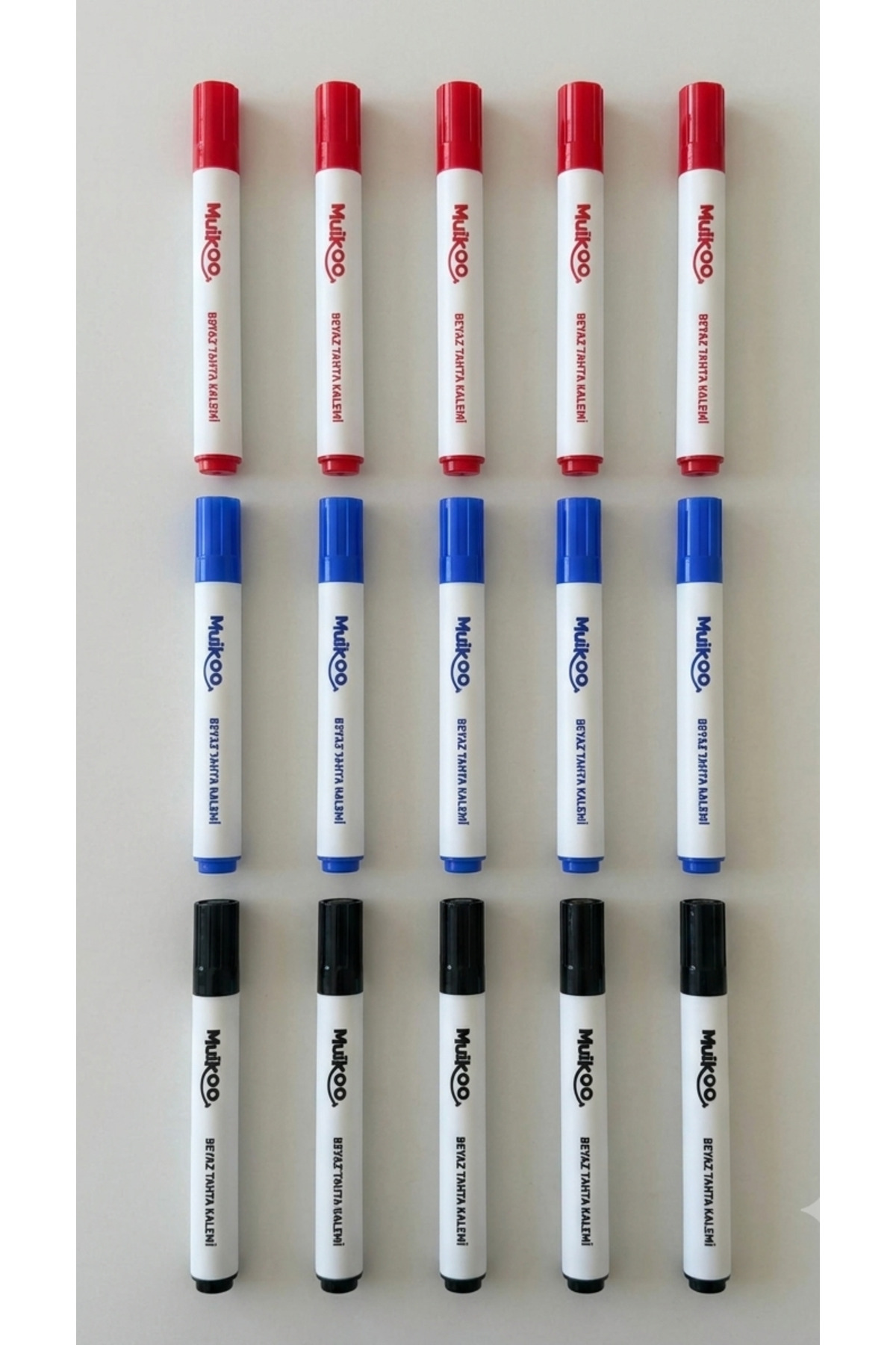 muikoo 5 Paket 3'lü Beyaz Tahta Kalemi Seti - Kırmızı, Mavi, Siyah