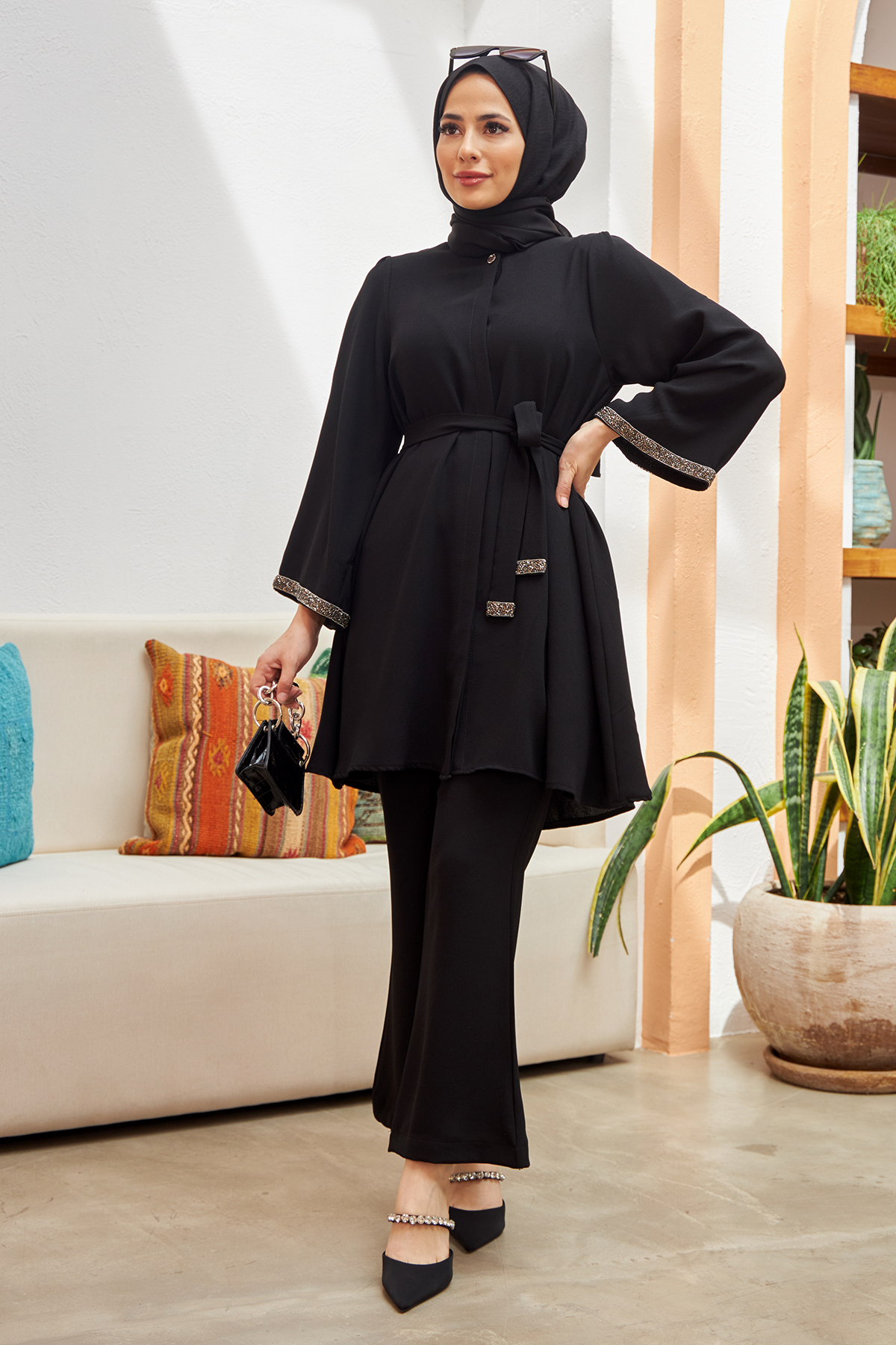 VAVİNOR Spanish Flare Pants Tunic Set - Black