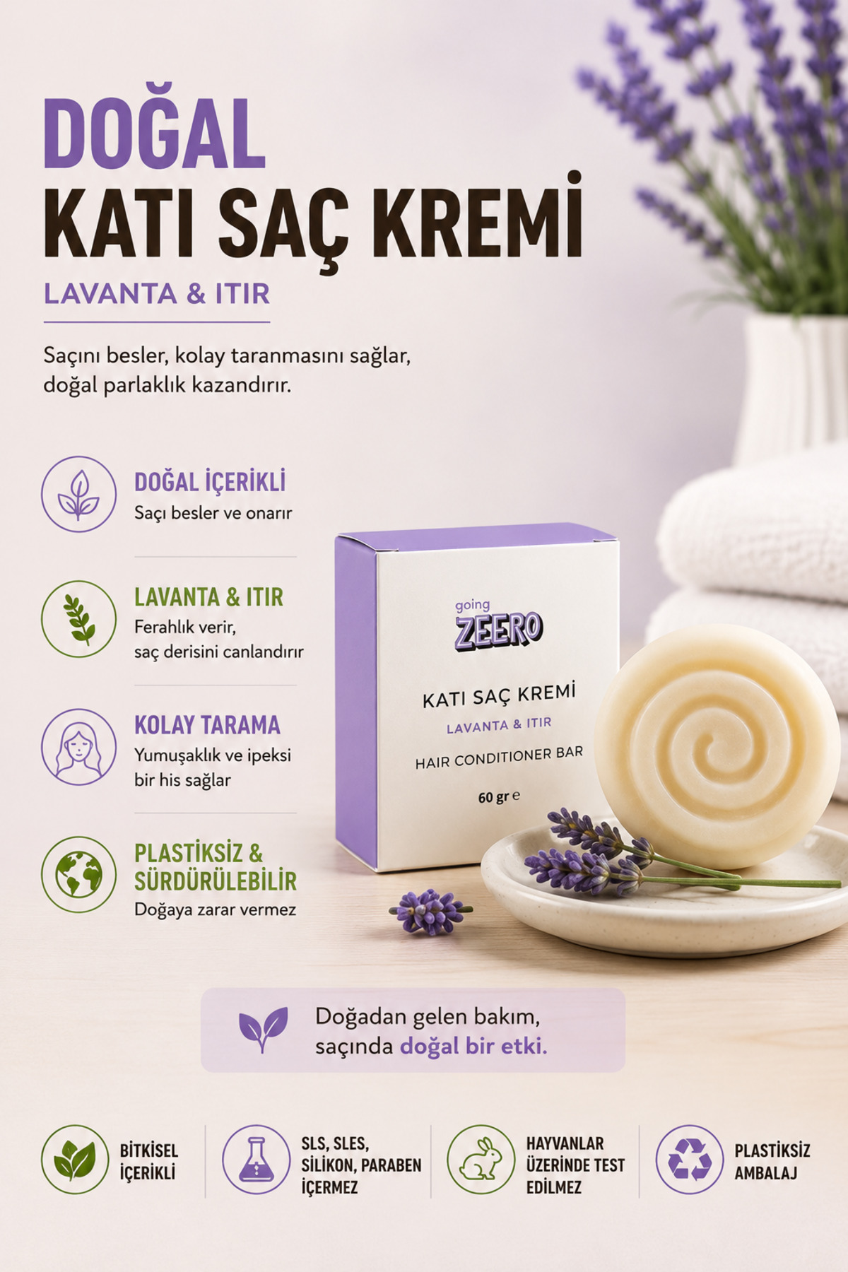 Going Zeero Katı Saç Kremi Lavanta & Itır Doğal Saç Bakım Kremi Doğal İçerikli