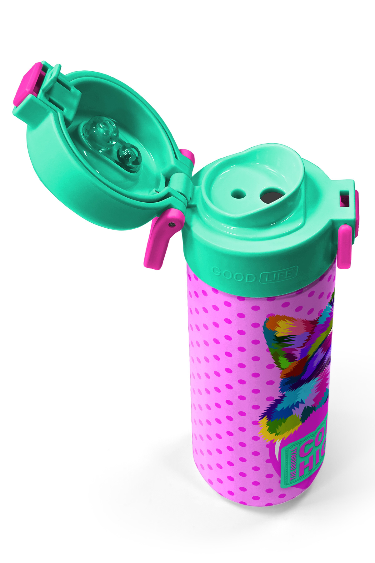 Kids Pembe Mavi Kedi Desenli Pipetli ve Direkt İçim Çelik Termos 500 ml 31842